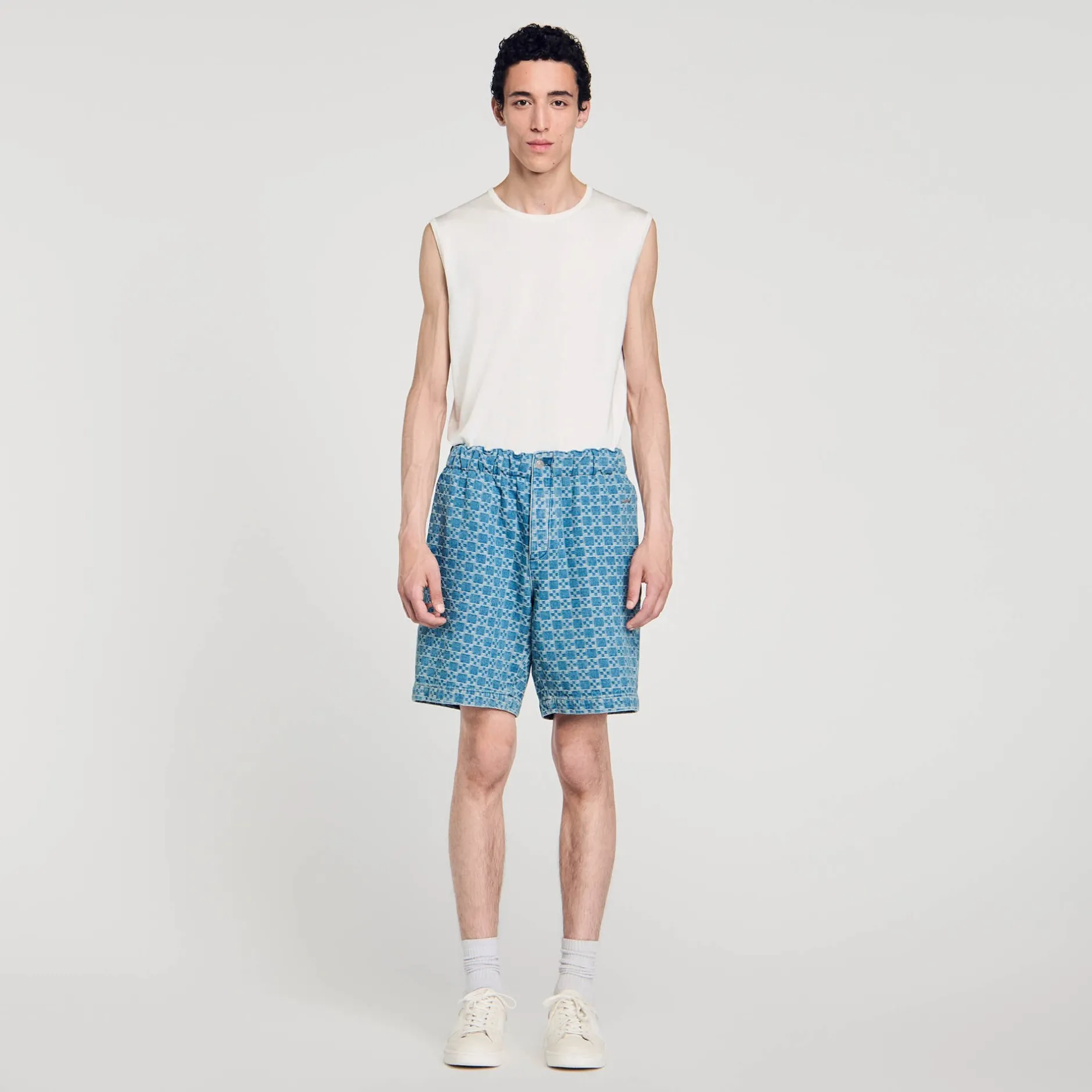 Homme SANDRO Bermuda En Denim Square Cross