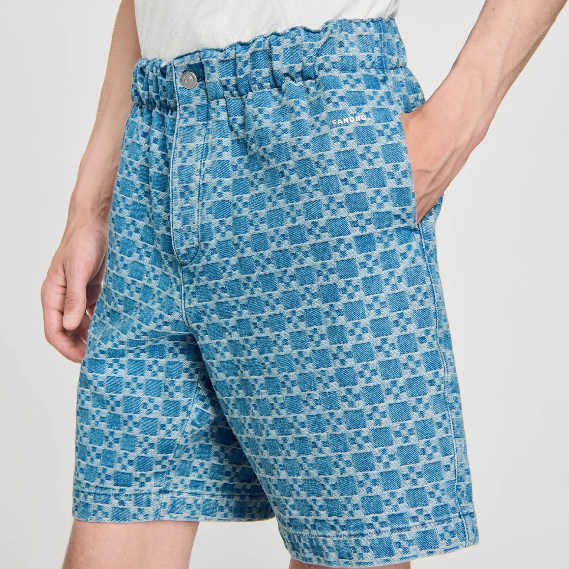 Homme SANDRO Bermuda En Denim Square Cross