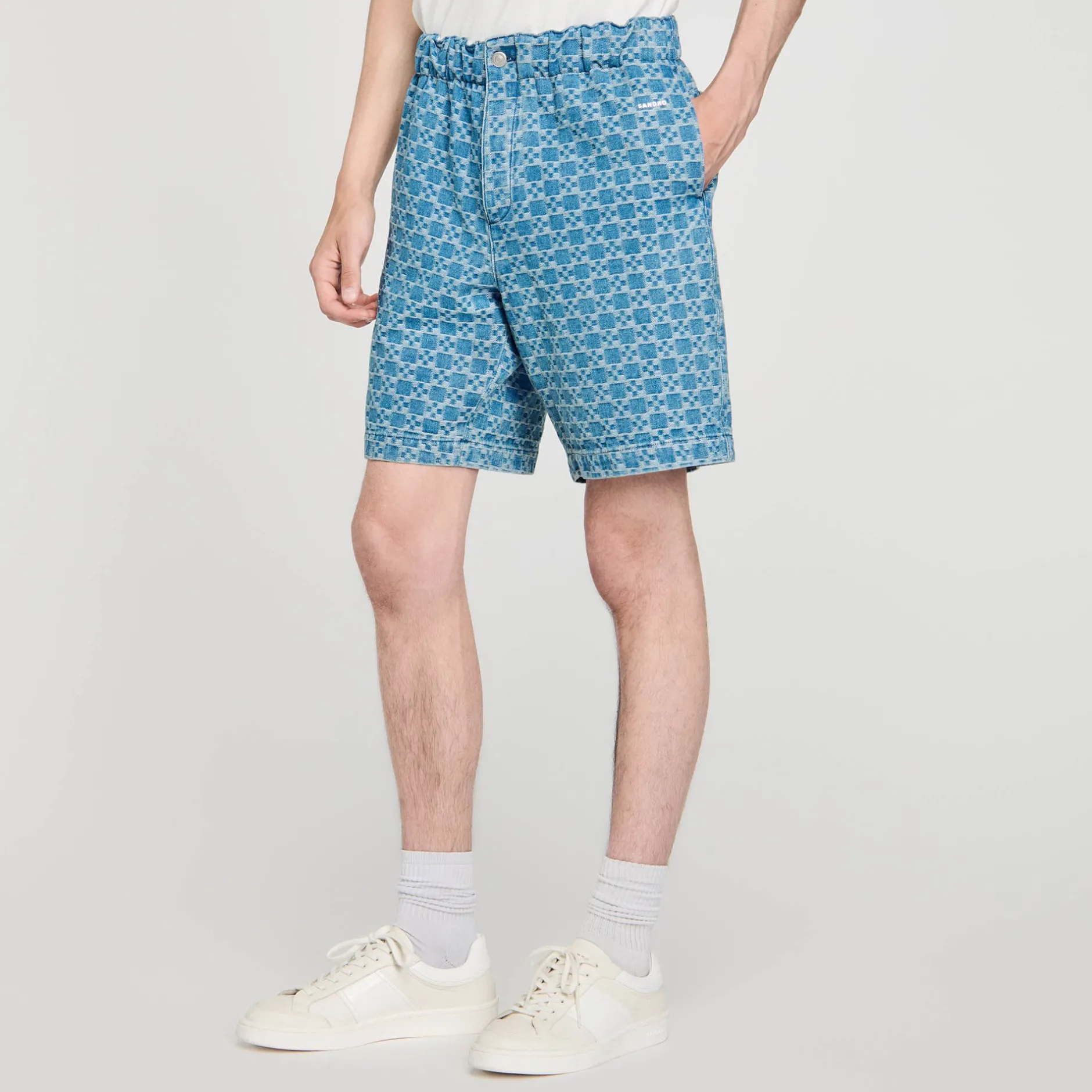 Homme SANDRO Bermuda En Denim Square Cross