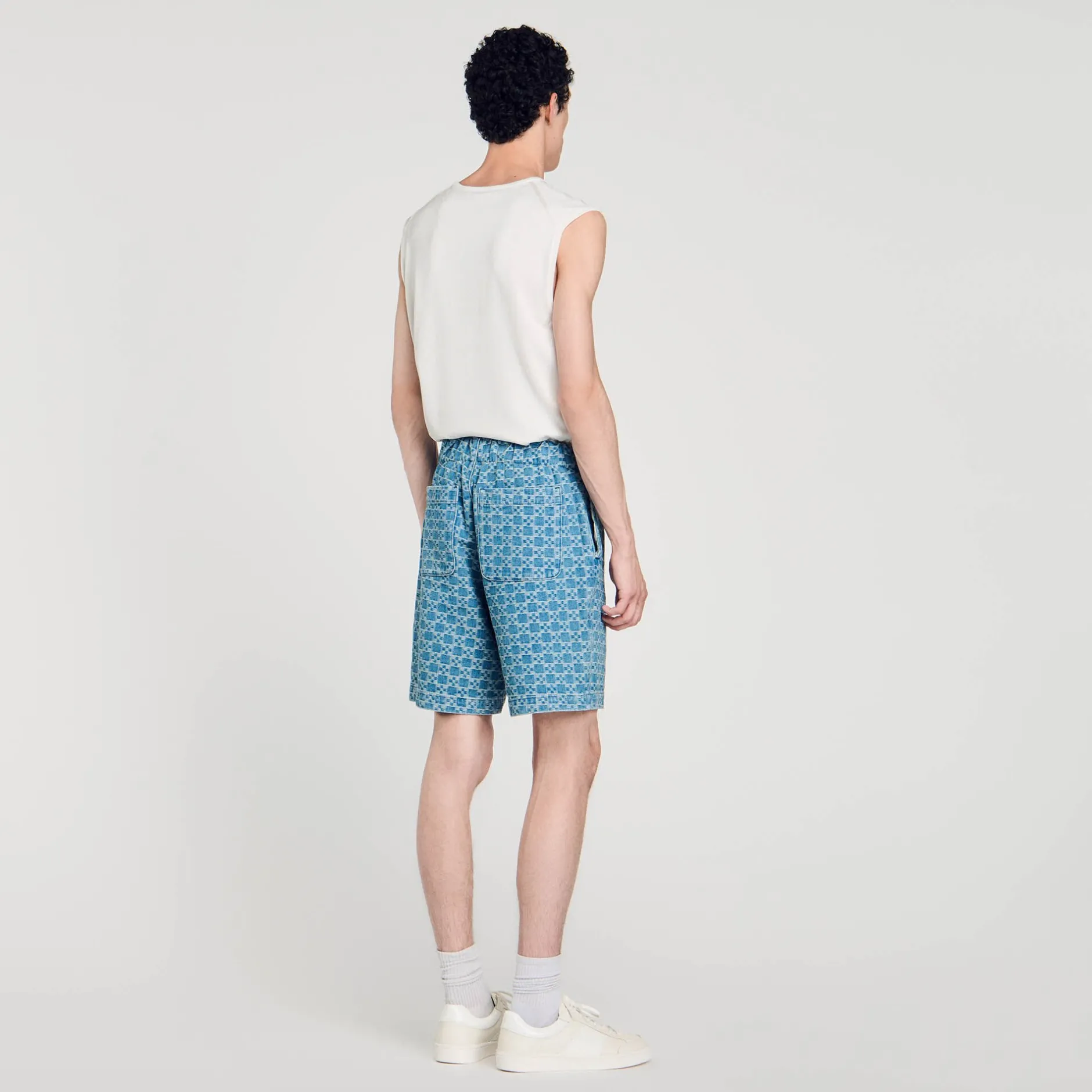 Homme SANDRO Bermuda En Denim Square Cross