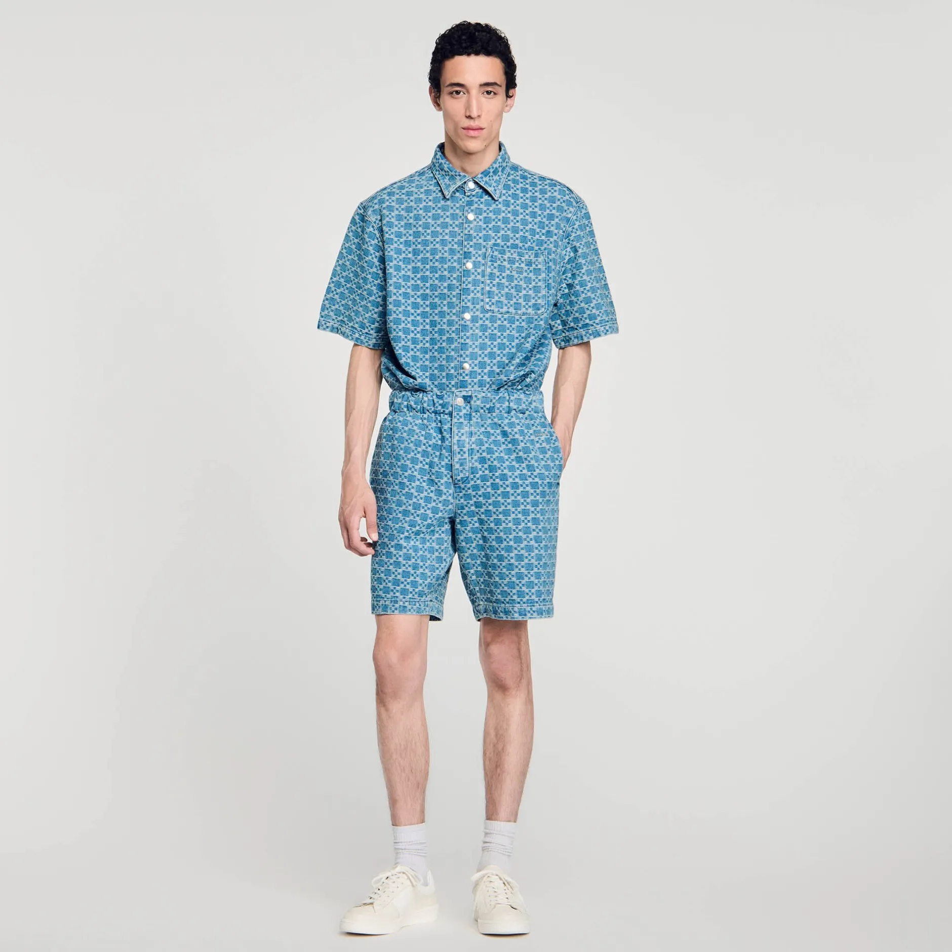 Homme SANDRO Bermuda En Denim Square Cross