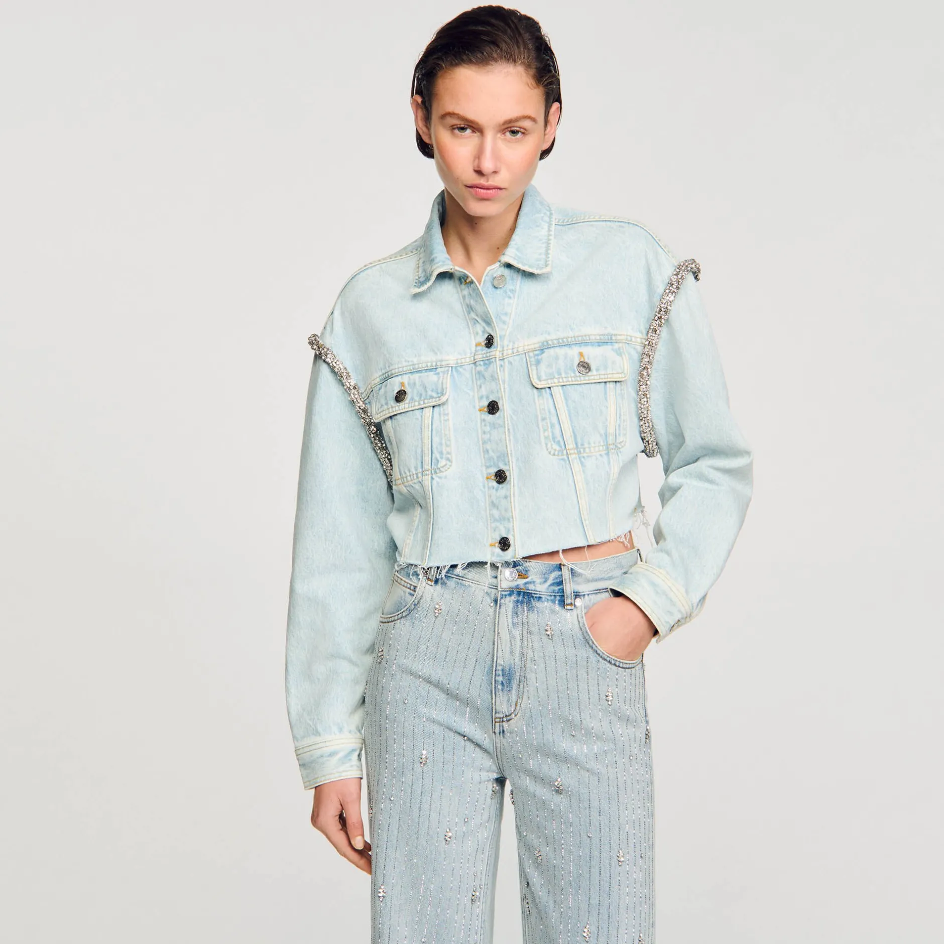 Femme SANDRO Blouson Court En Denim