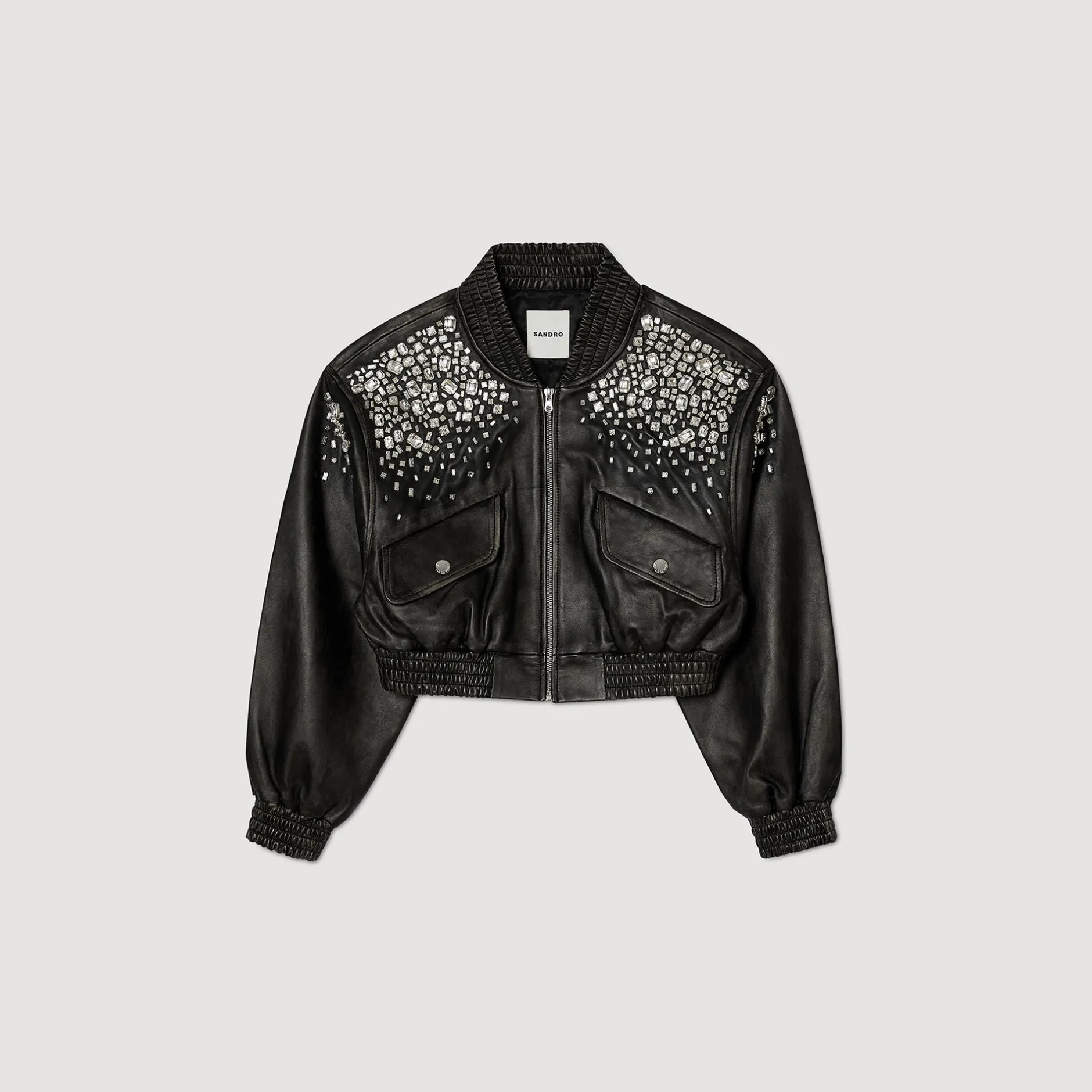 Femme SANDRO Blouson En Cuir Orné De Cristaux