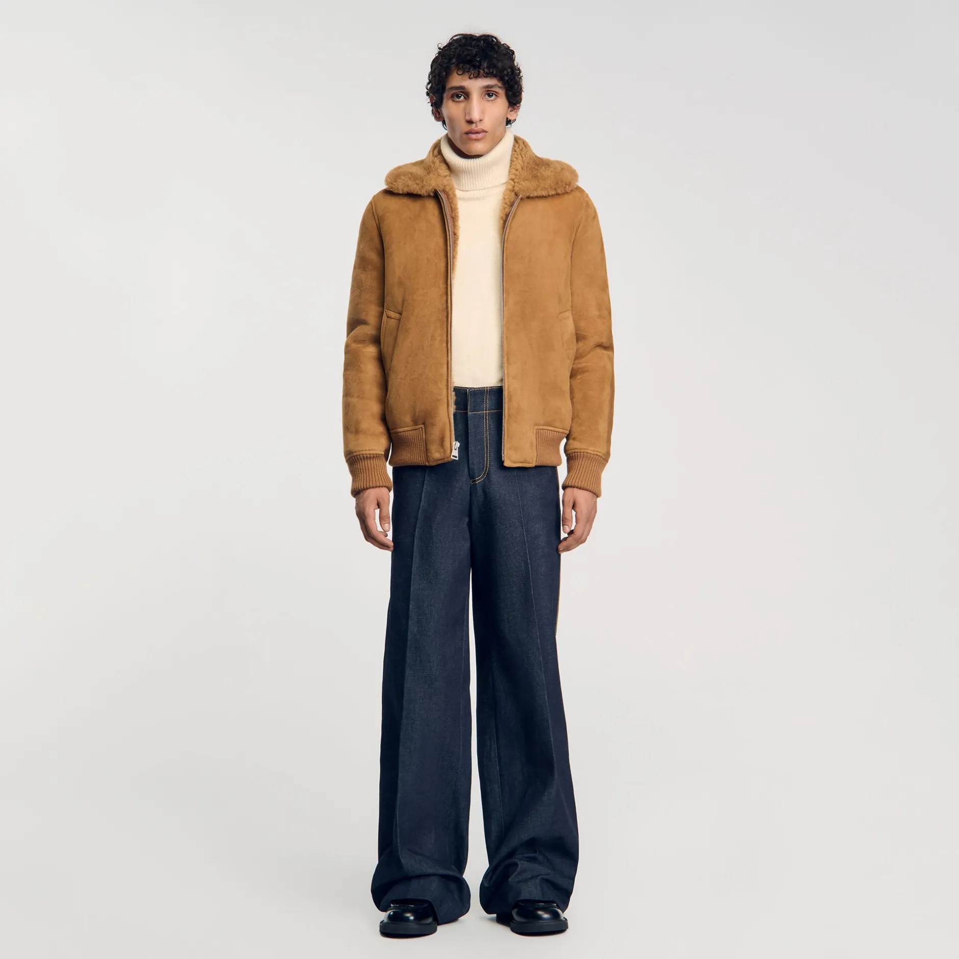 Homme SANDRO Blouson En Peau Retournée
