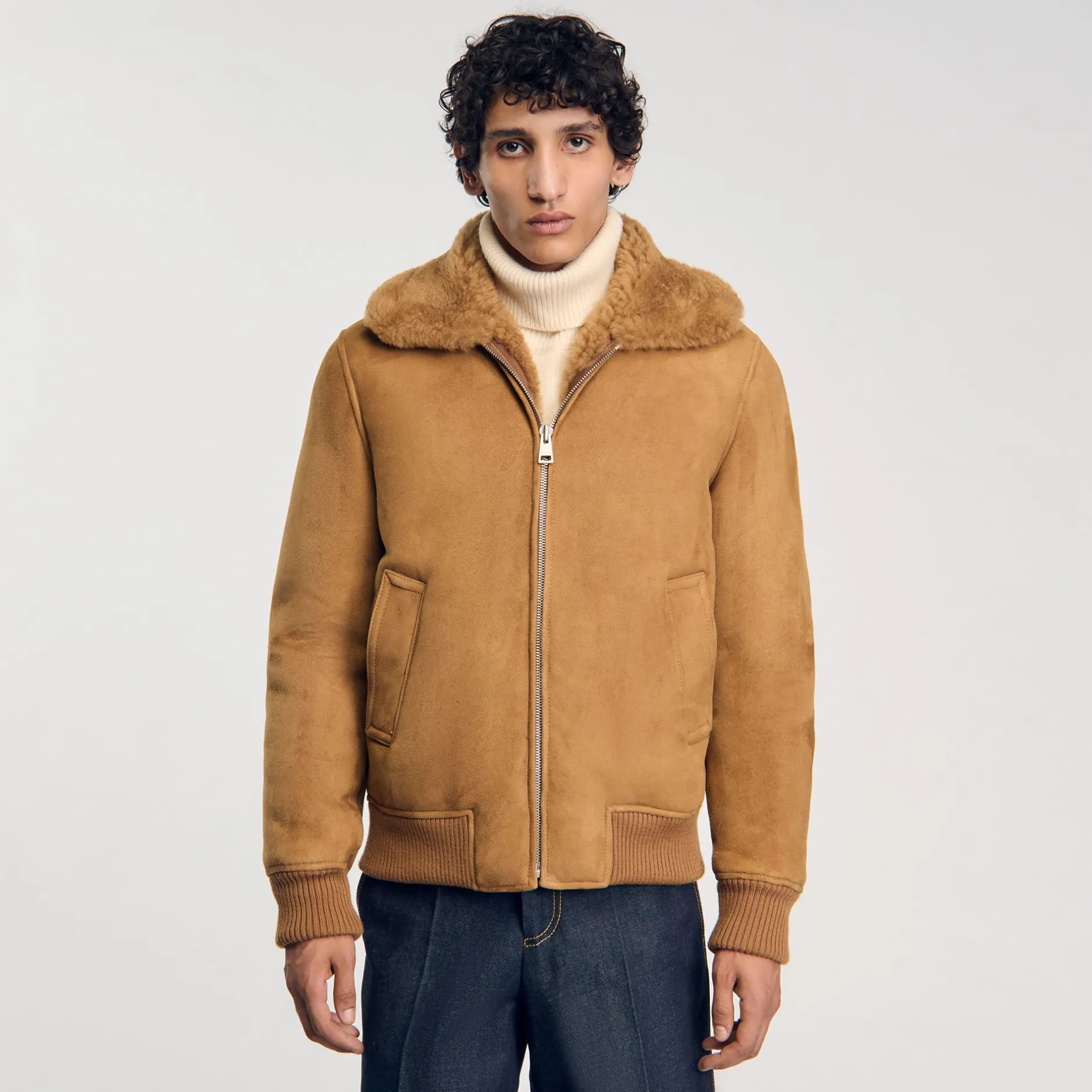 Homme SANDRO Blouson En Peau Retournée