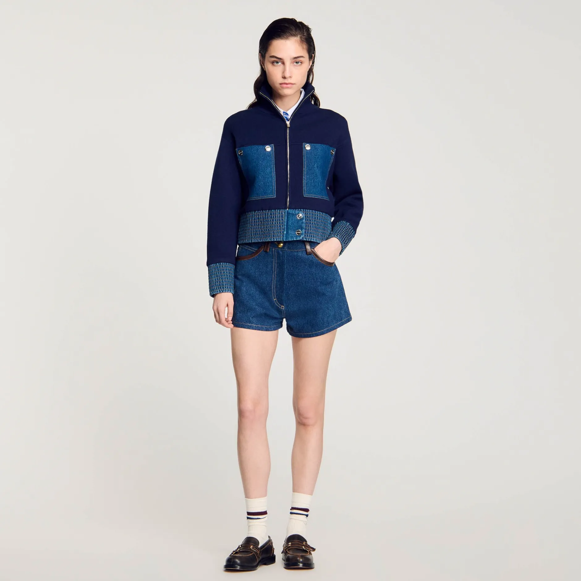 Femme SANDRO Cardicoat En Maille Et Denim