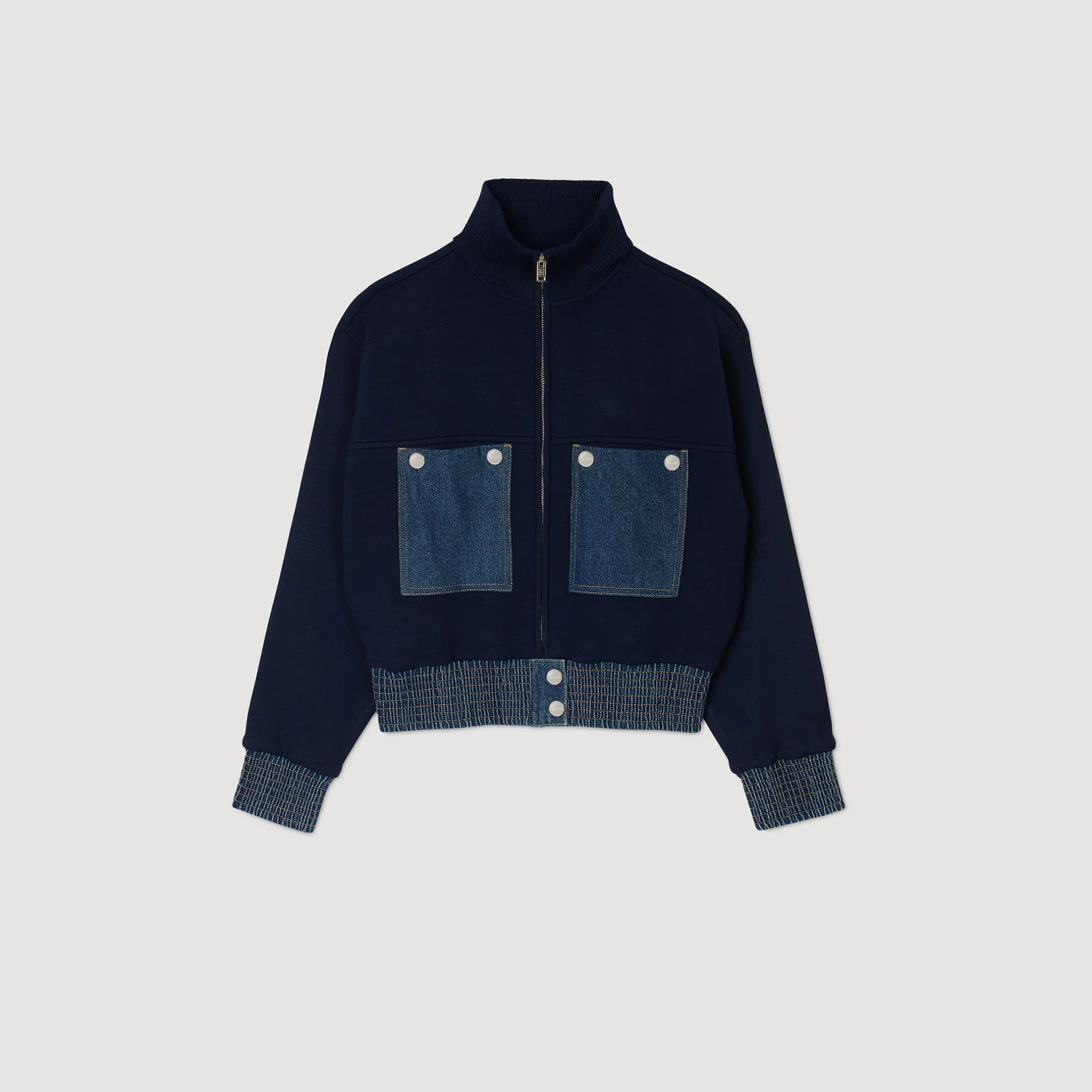 Femme SANDRO Cardicoat En Maille Et Denim