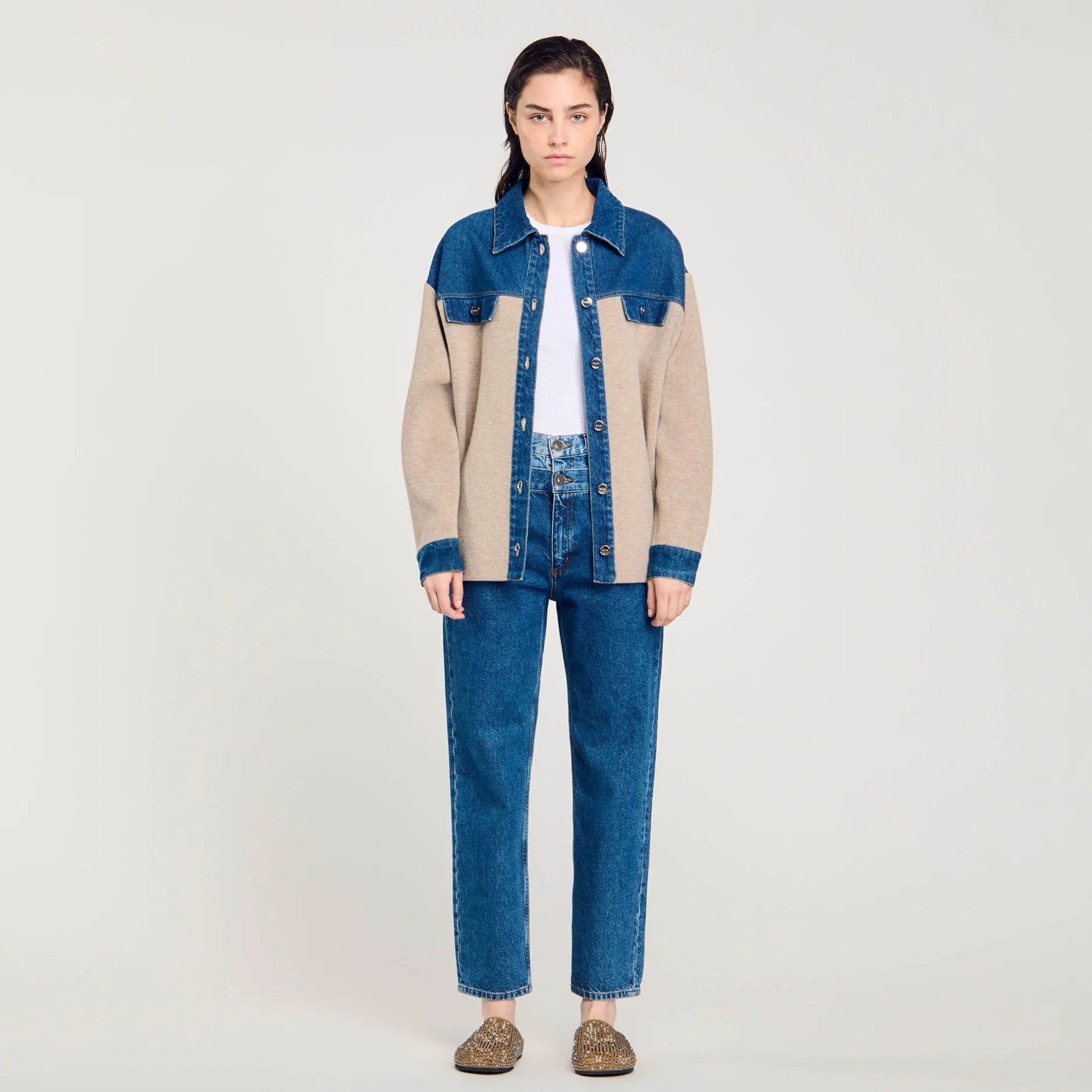 Femme SANDRO Cardicoat En Maille Et Jean