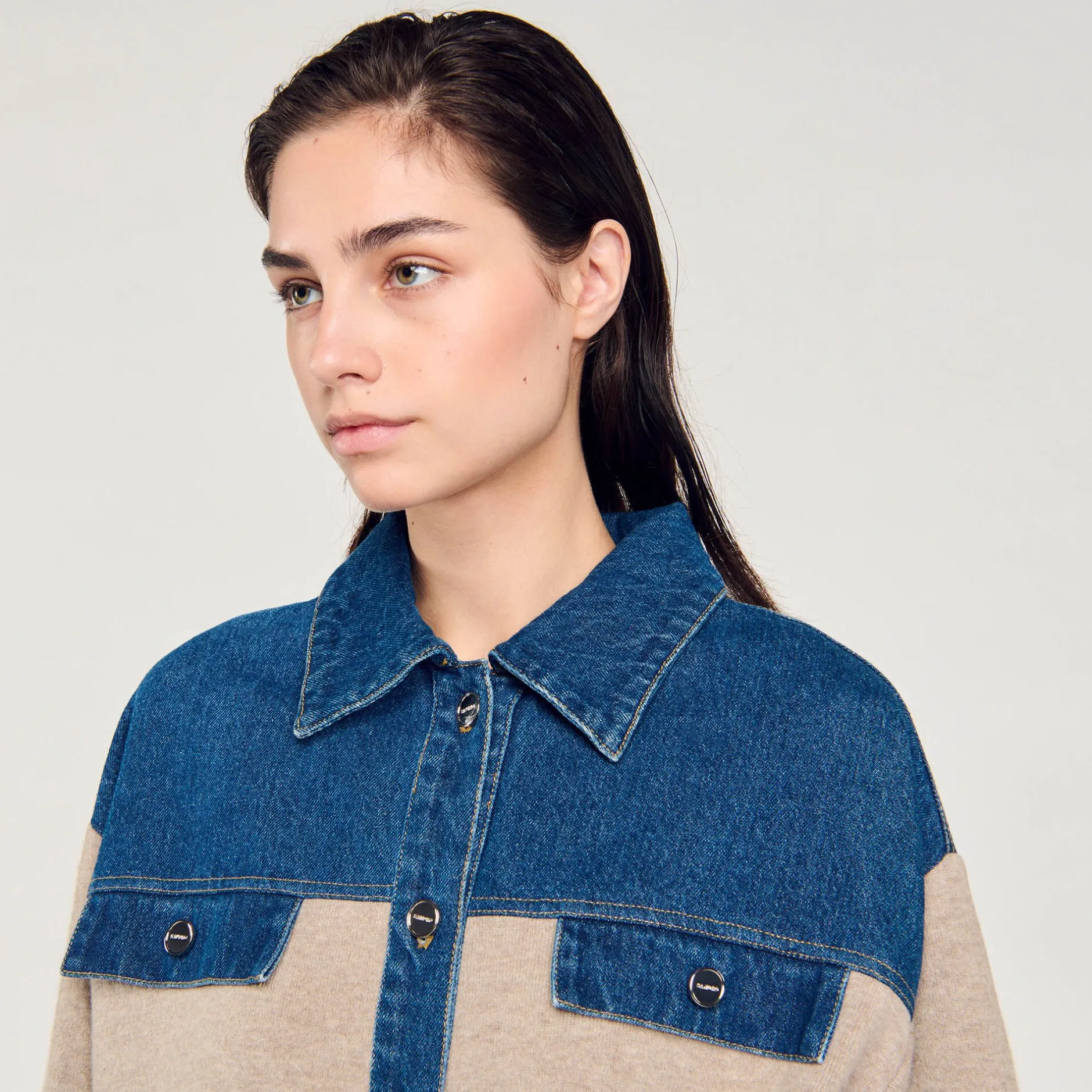 Femme SANDRO Cardicoat En Maille Et Jean