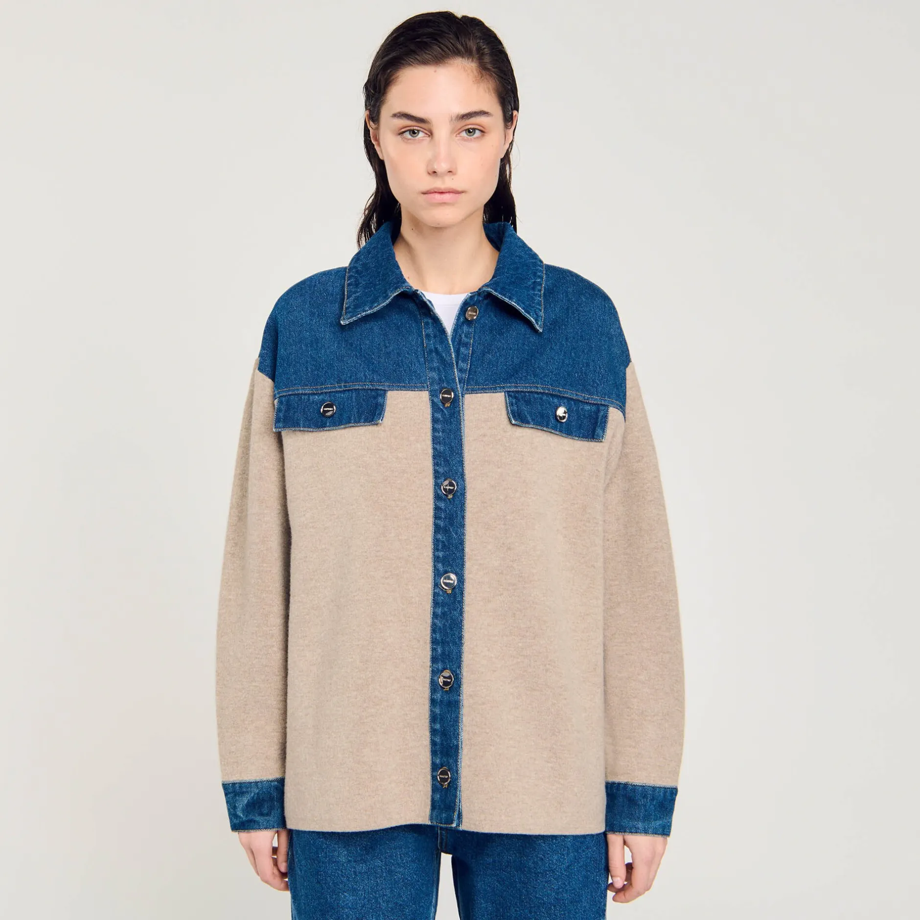 Femme SANDRO Cardicoat En Maille Et Jean
