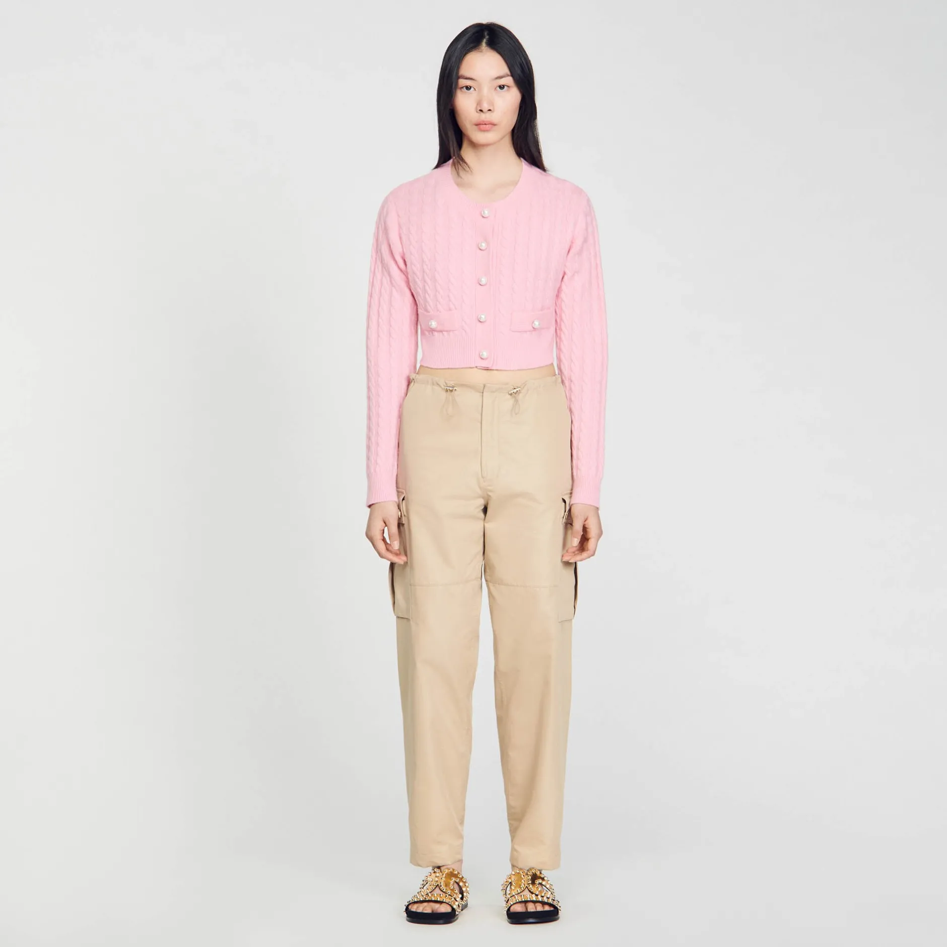 Femme SANDRO Cardicoat En Maille Torsadée