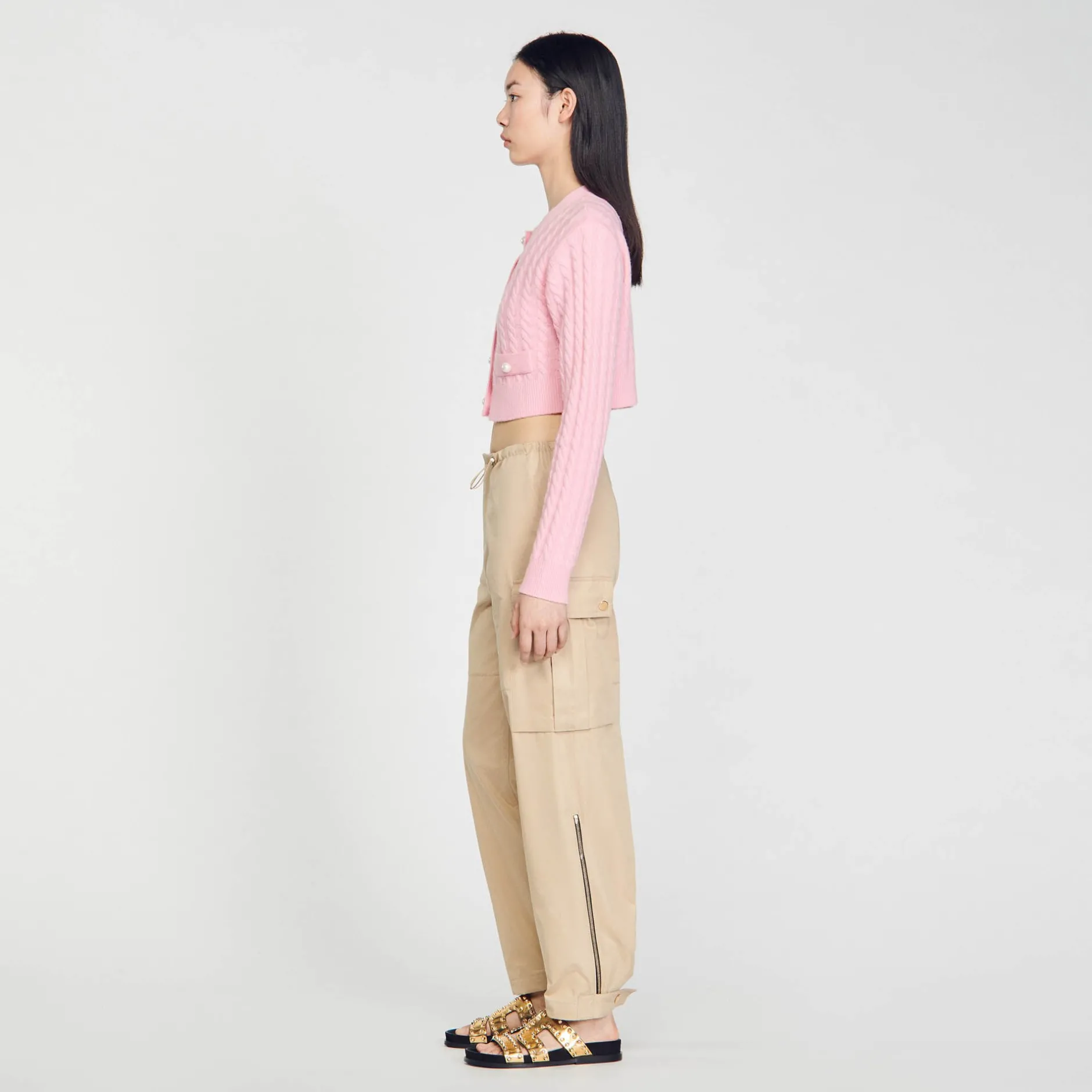Femme SANDRO Cardicoat En Maille Torsadée
