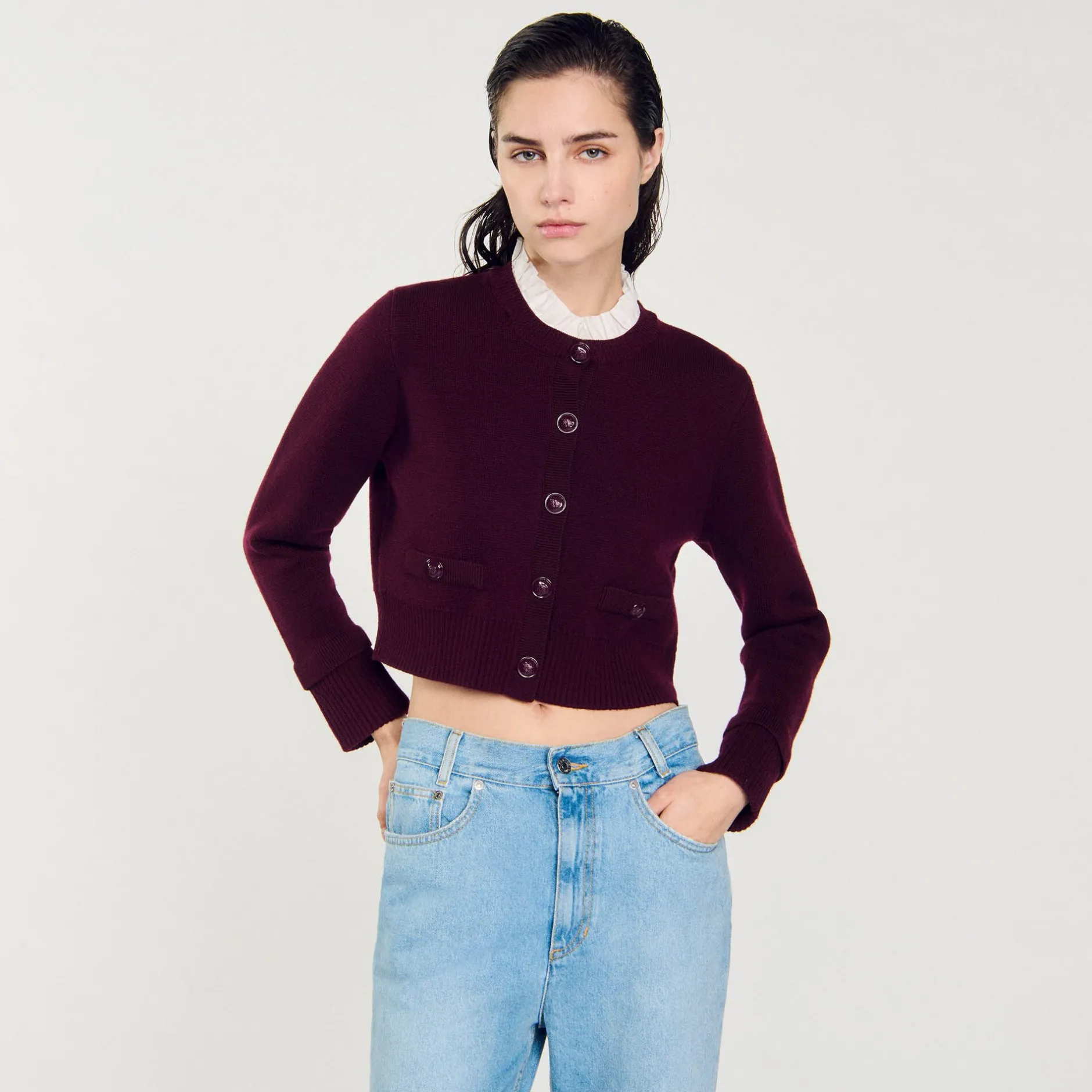 Femme SANDRO Cardigan En Maille à Col Amovible