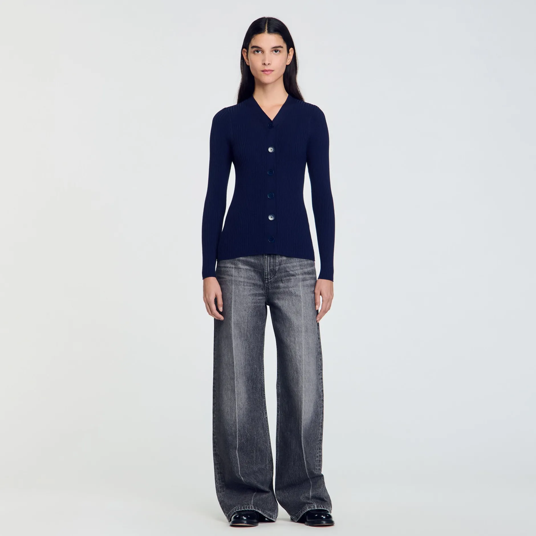 Femme SANDRO Cardigan En Maille Côtelée