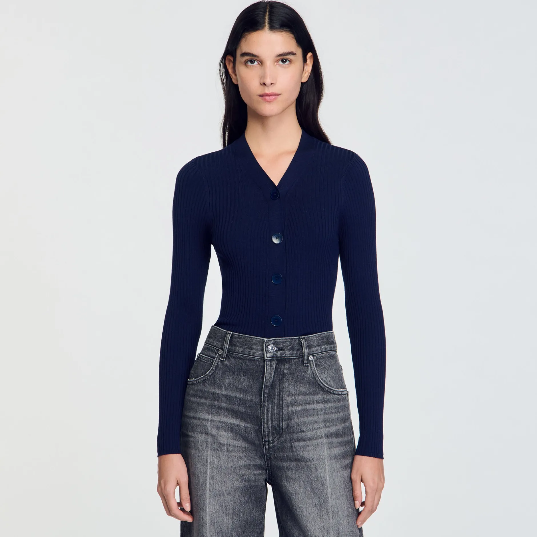 Femme SANDRO Cardigan En Maille Côtelée