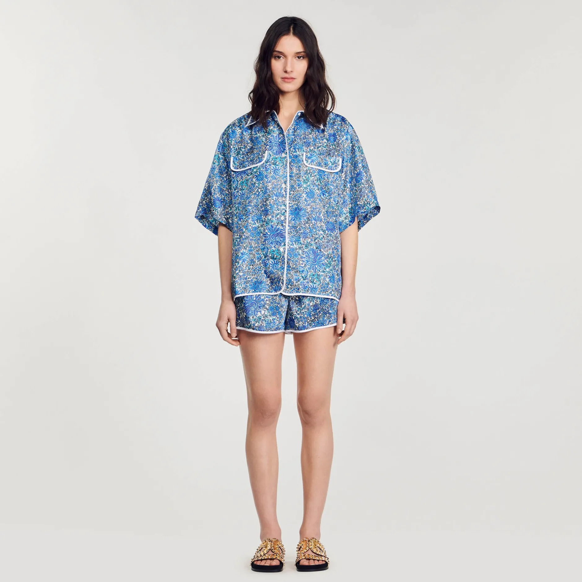 Femme SANDRO Chemise Large En Soie à Imprimé Fleuri