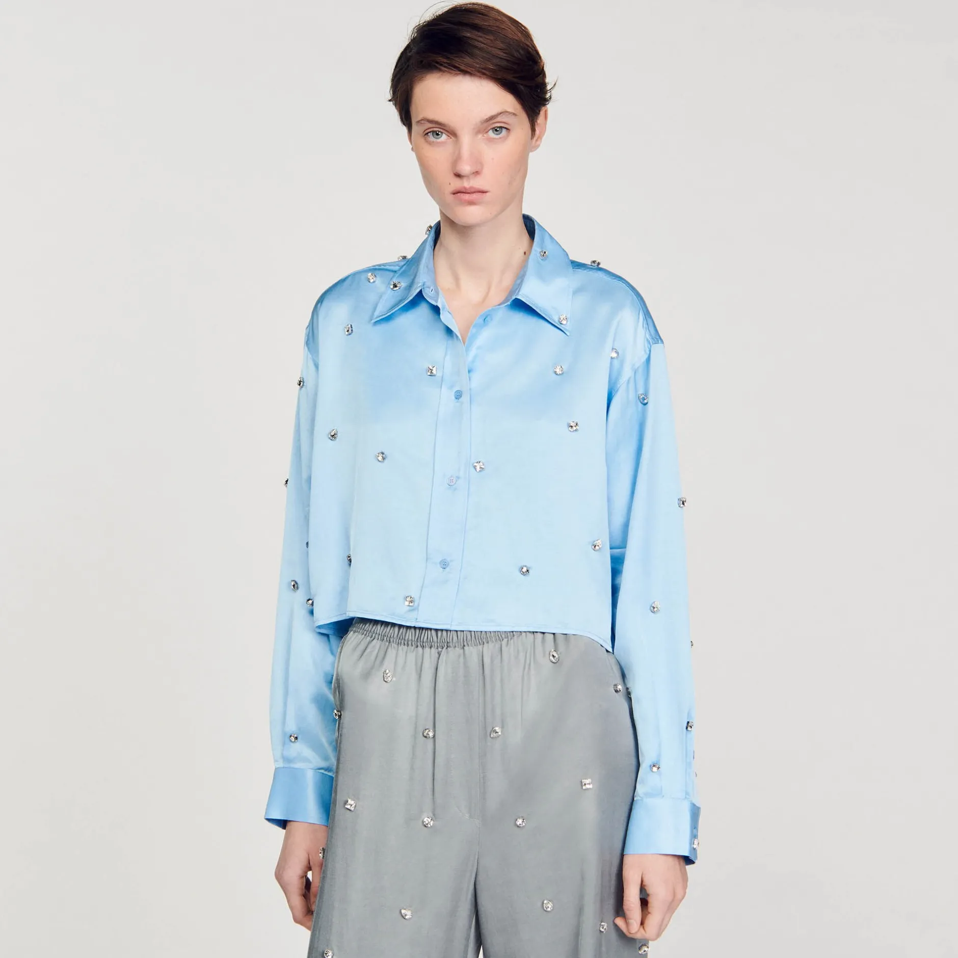Femme SANDRO Chemise Satinée Ornée De Strass