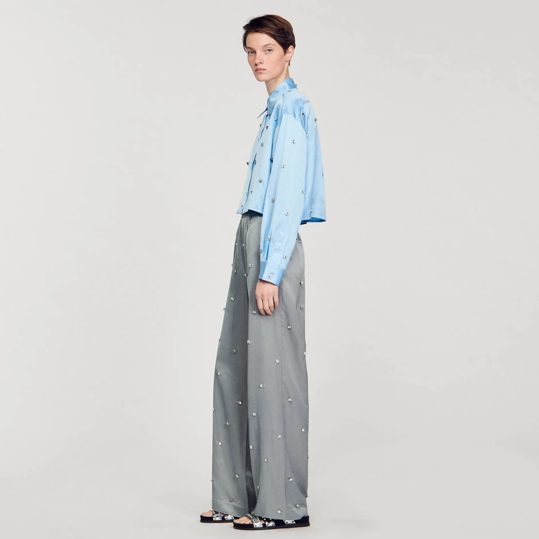 Femme SANDRO Chemise Satinée Ornée De Strass