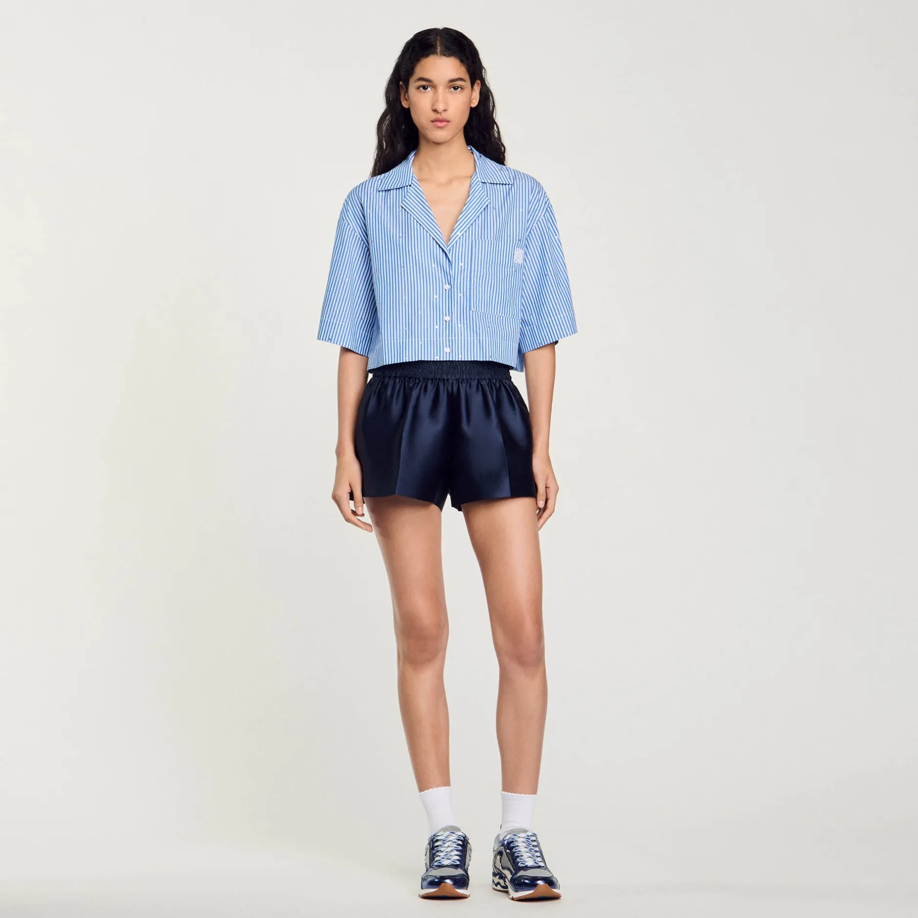Femme SANDRO Chemise Strassée à Manches Courtes
