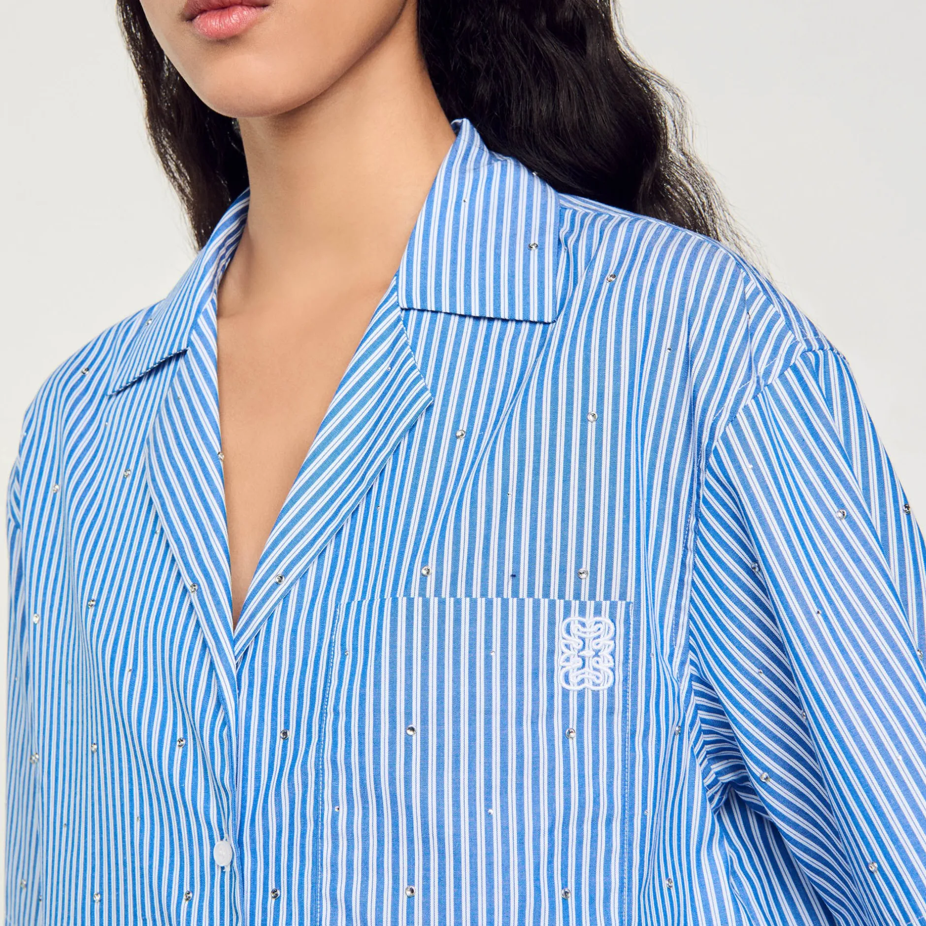 Femme SANDRO Chemise Strassée à Manches Courtes