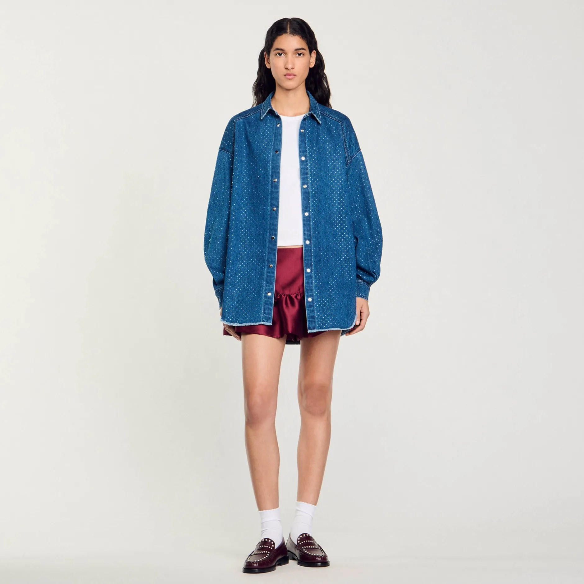 Femme SANDRO Chemise Strassée En Jean