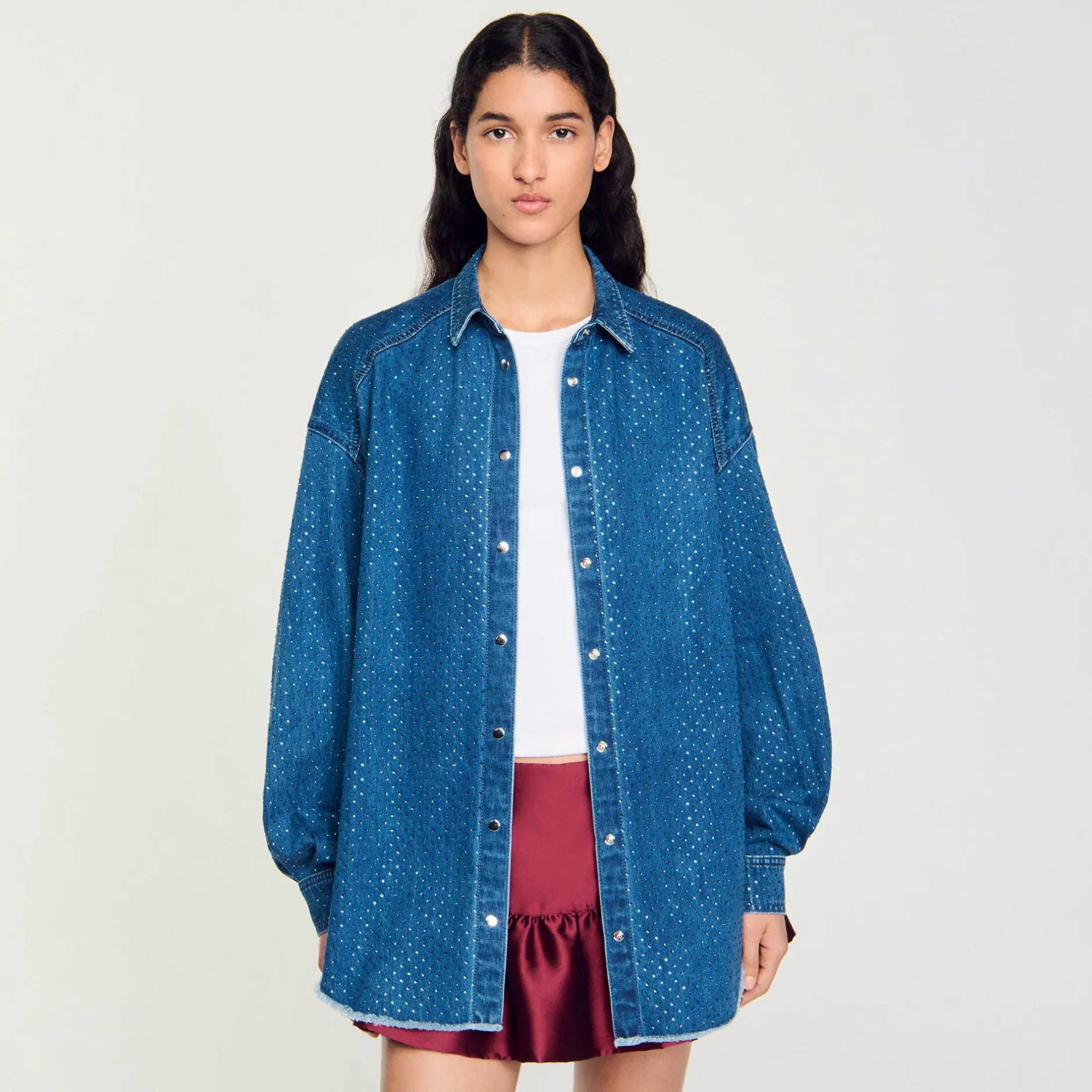 Femme SANDRO Chemise Strassée En Jean
