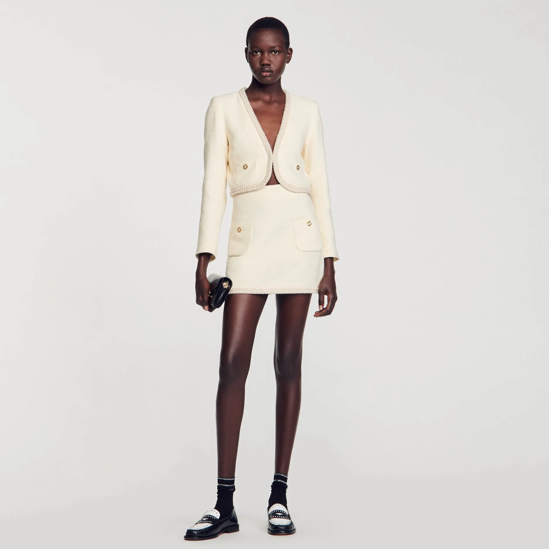 Femme SANDRO Jupe En Tweed Perlée