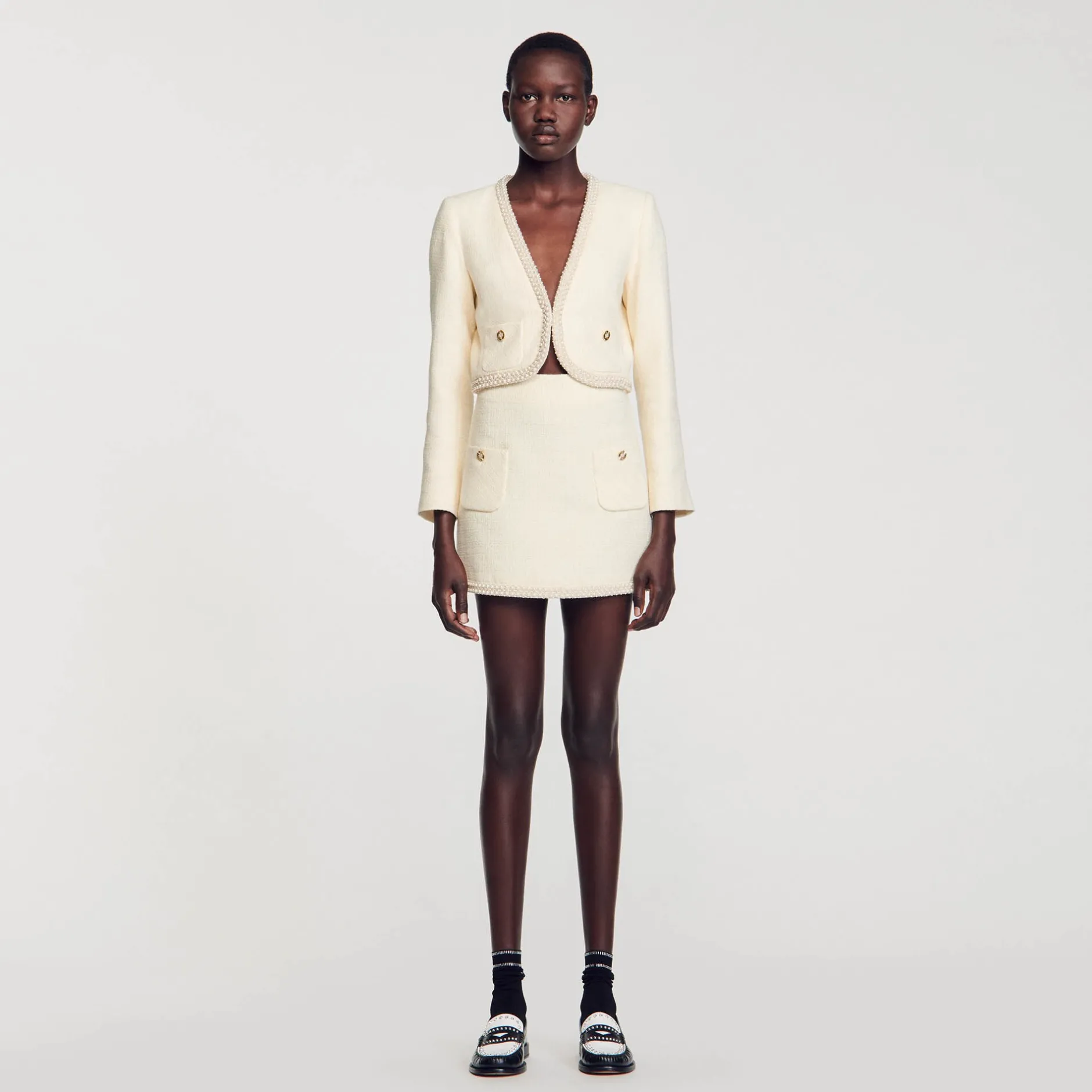 Femme SANDRO Jupe En Tweed Perlée