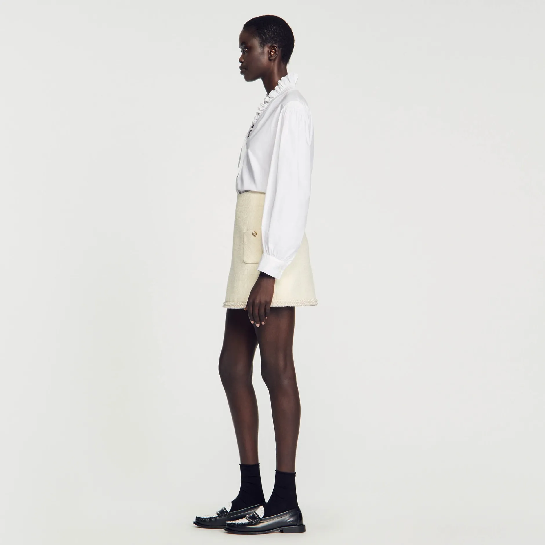 Femme SANDRO Jupe En Tweed Perlée
