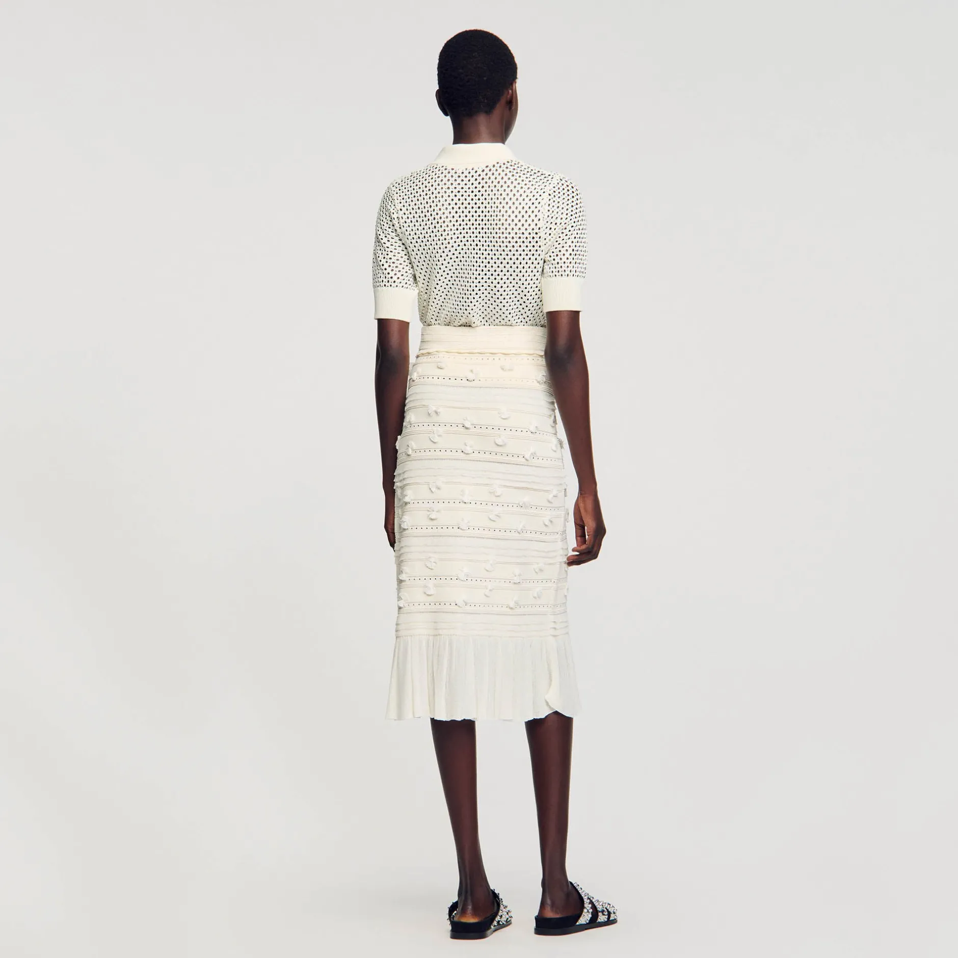Femme SANDRO Jupe Midi En Maille Ajourée
