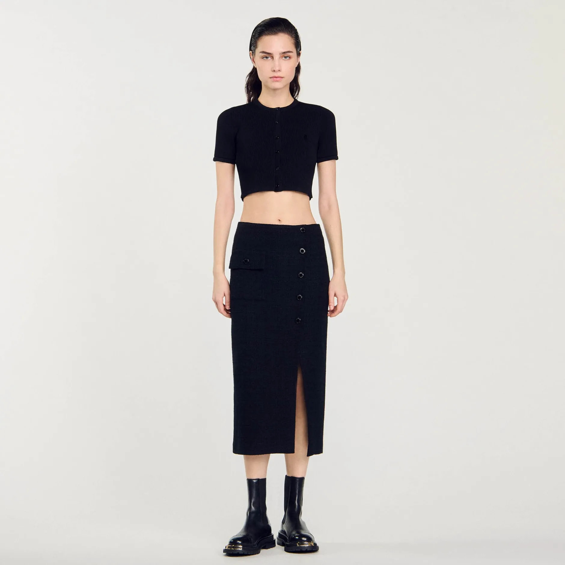 Femme SANDRO Jupe Midi En Tweed