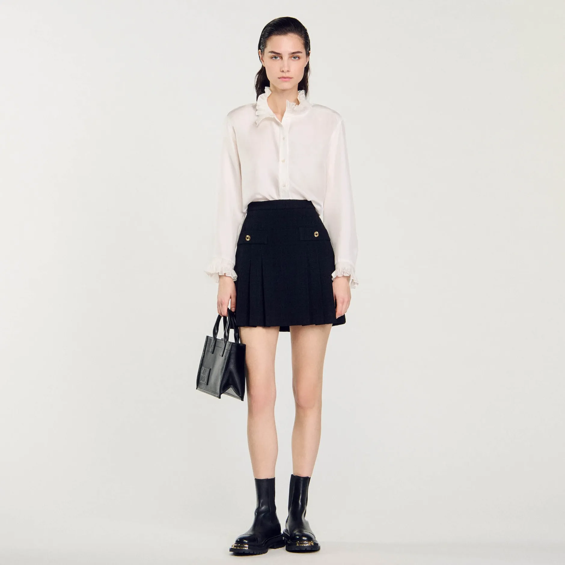 Femme SANDRO Jupe Plissée En Tweed