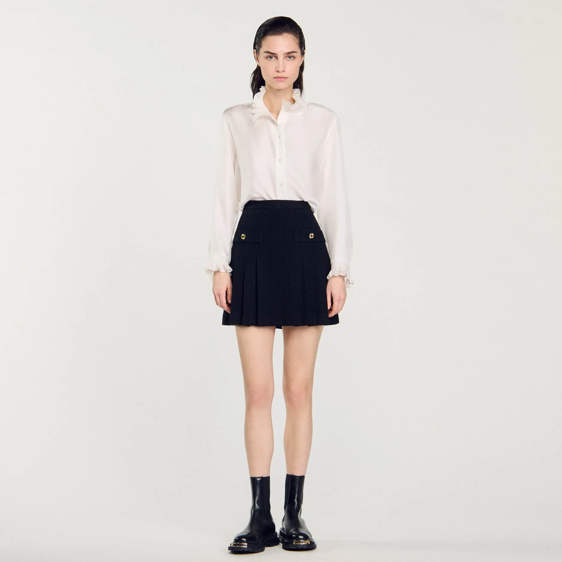 Femme SANDRO Jupe Plissée En Tweed