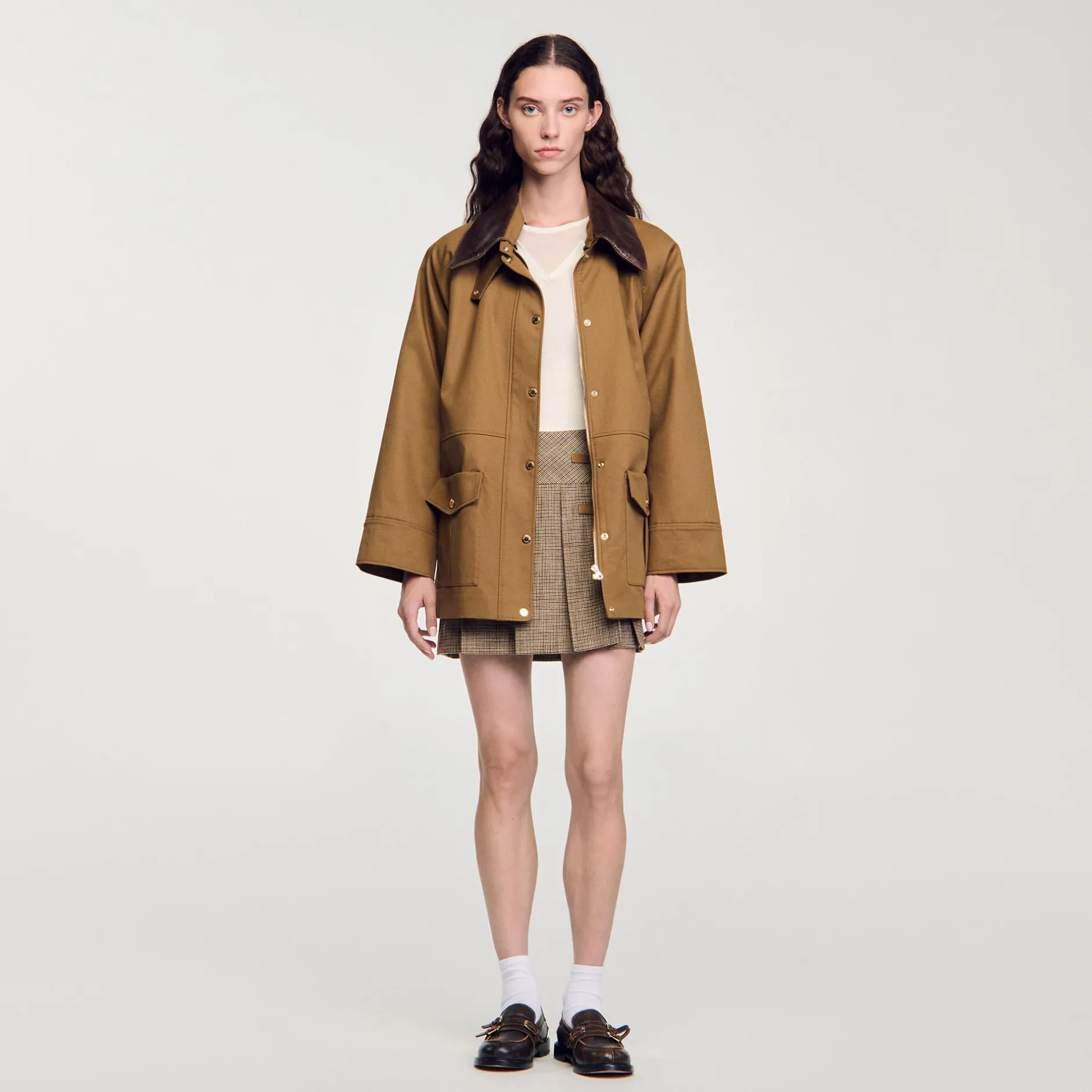Femme SANDRO Manteau Col En Cuir