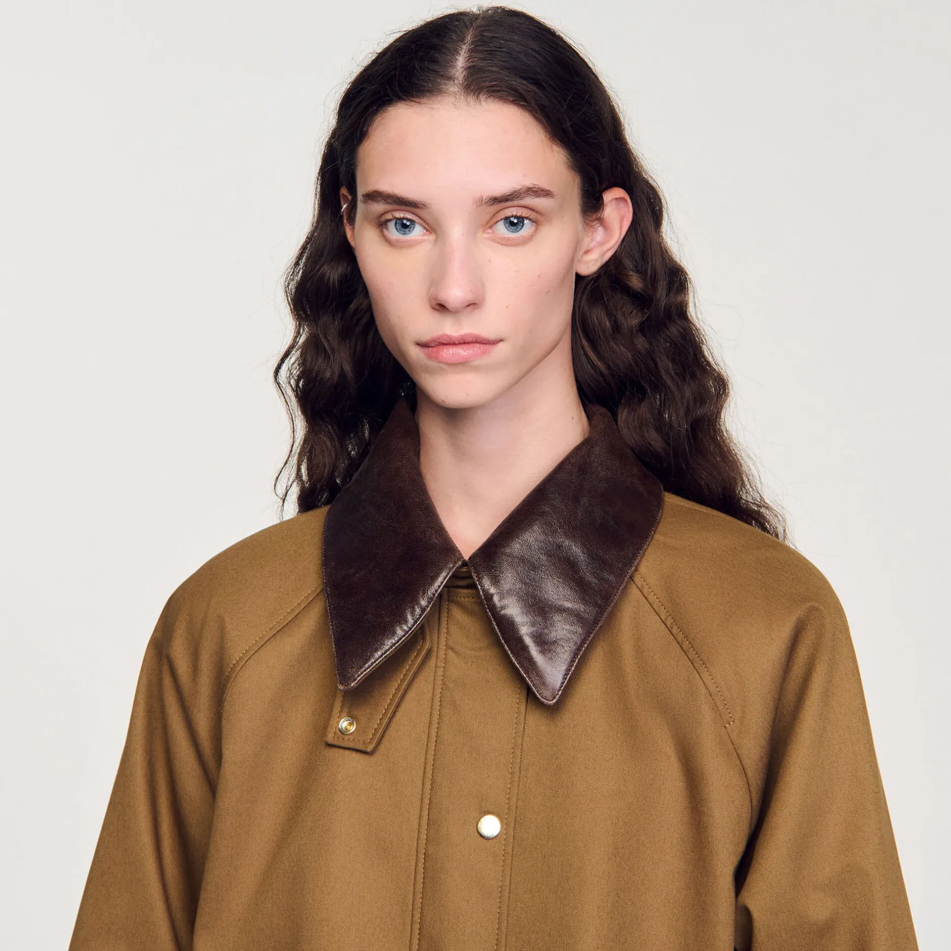 Femme SANDRO Manteau Col En Cuir