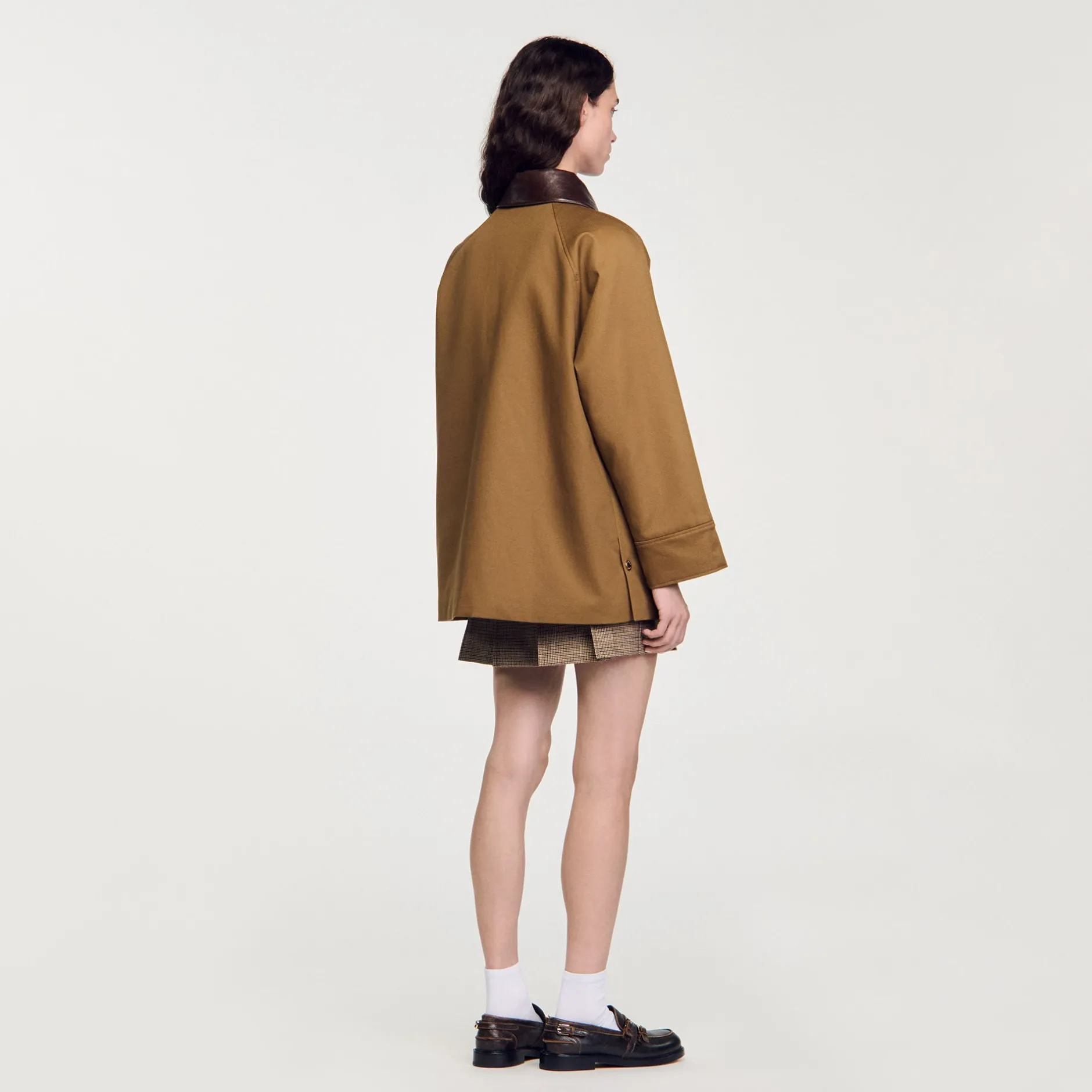 Femme SANDRO Manteau Col En Cuir