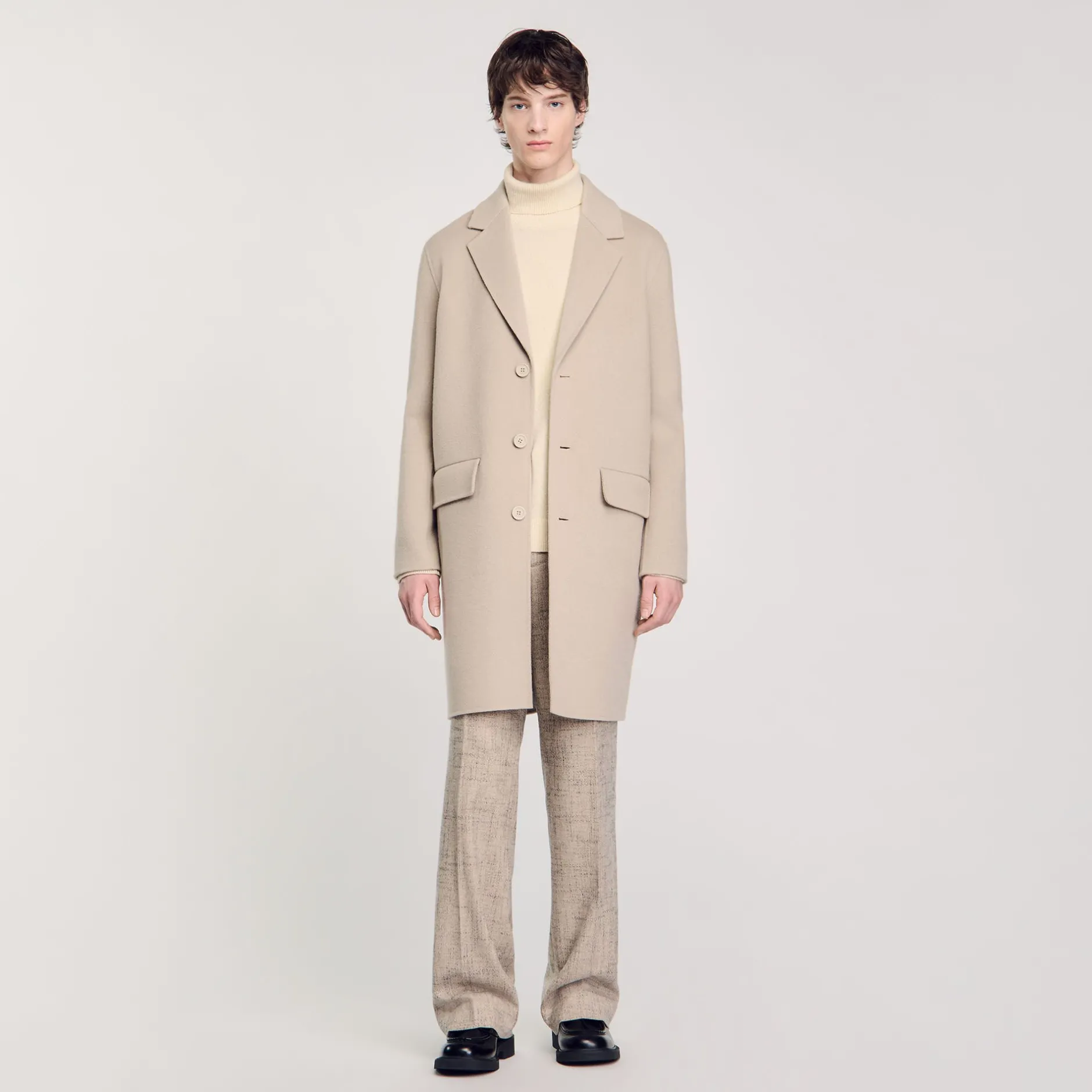 Homme SANDRO Manteau Droit En Laine