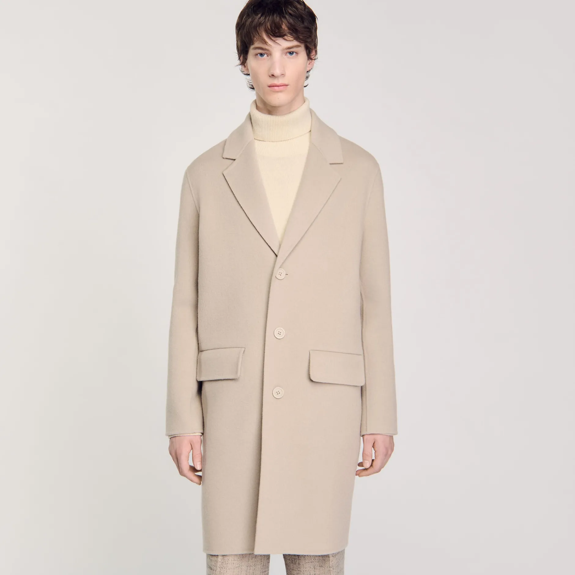 Homme SANDRO Manteau Droit En Laine