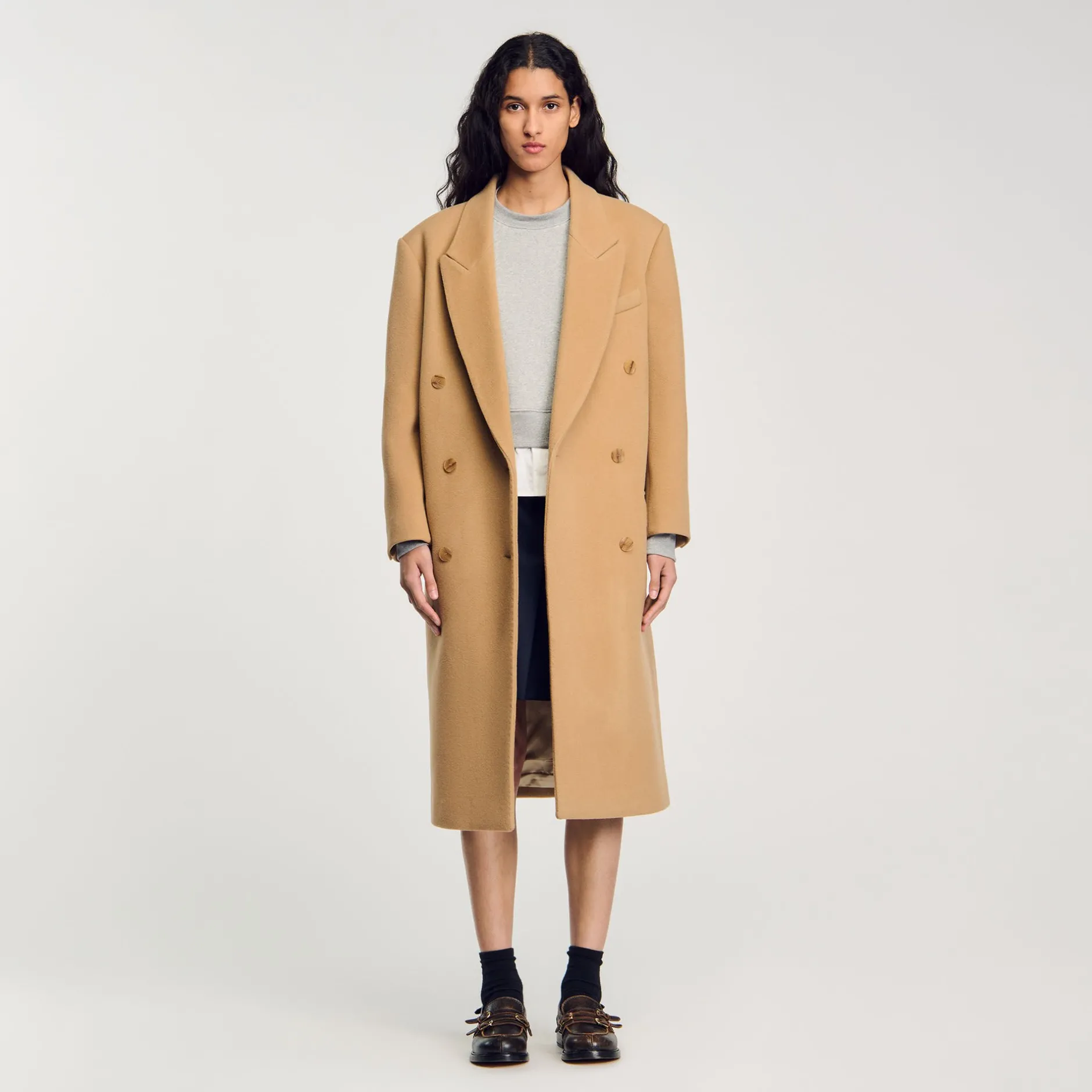 Femme SANDRO Manteau Long En Laine Mélangée