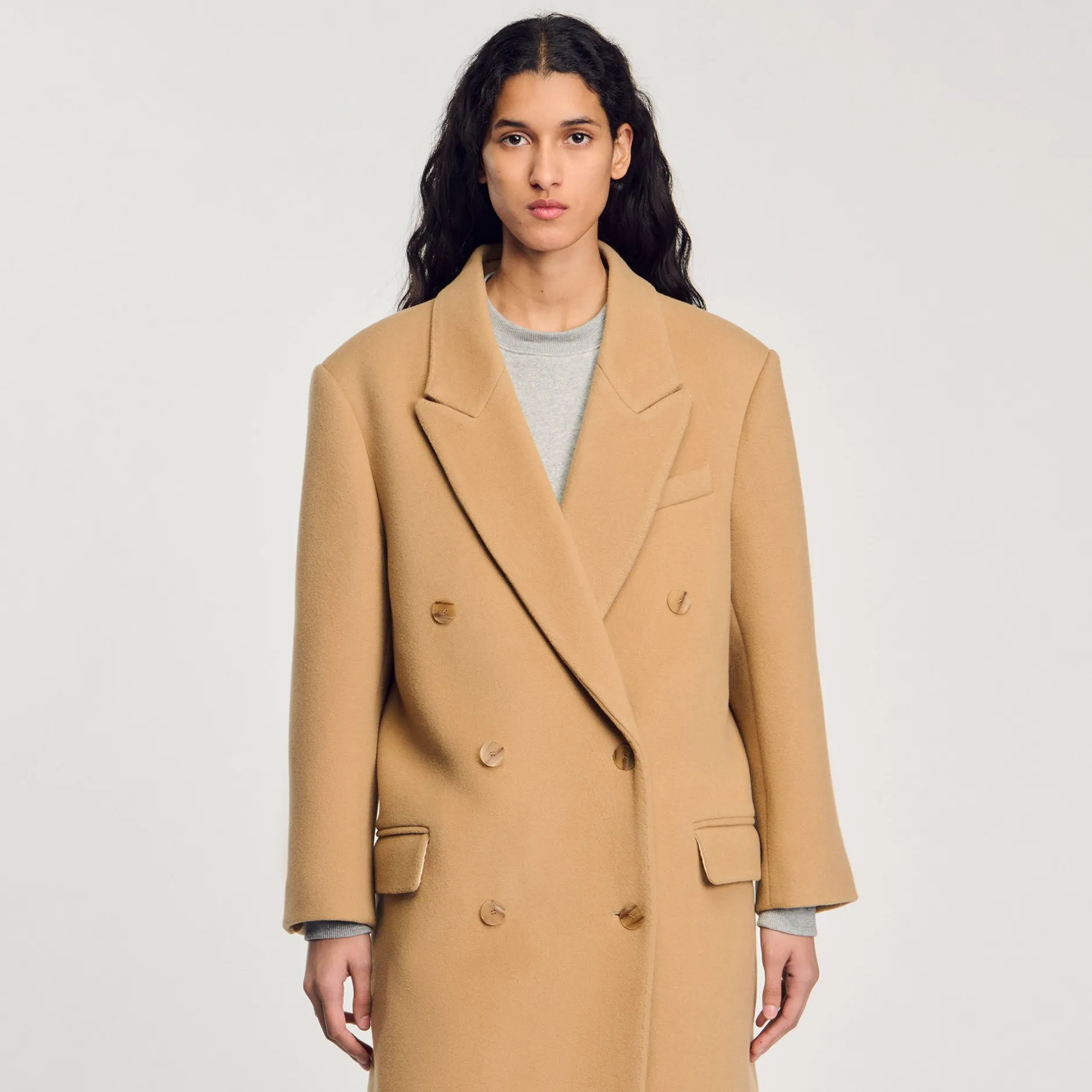Femme SANDRO Manteau Long En Laine Mélangée