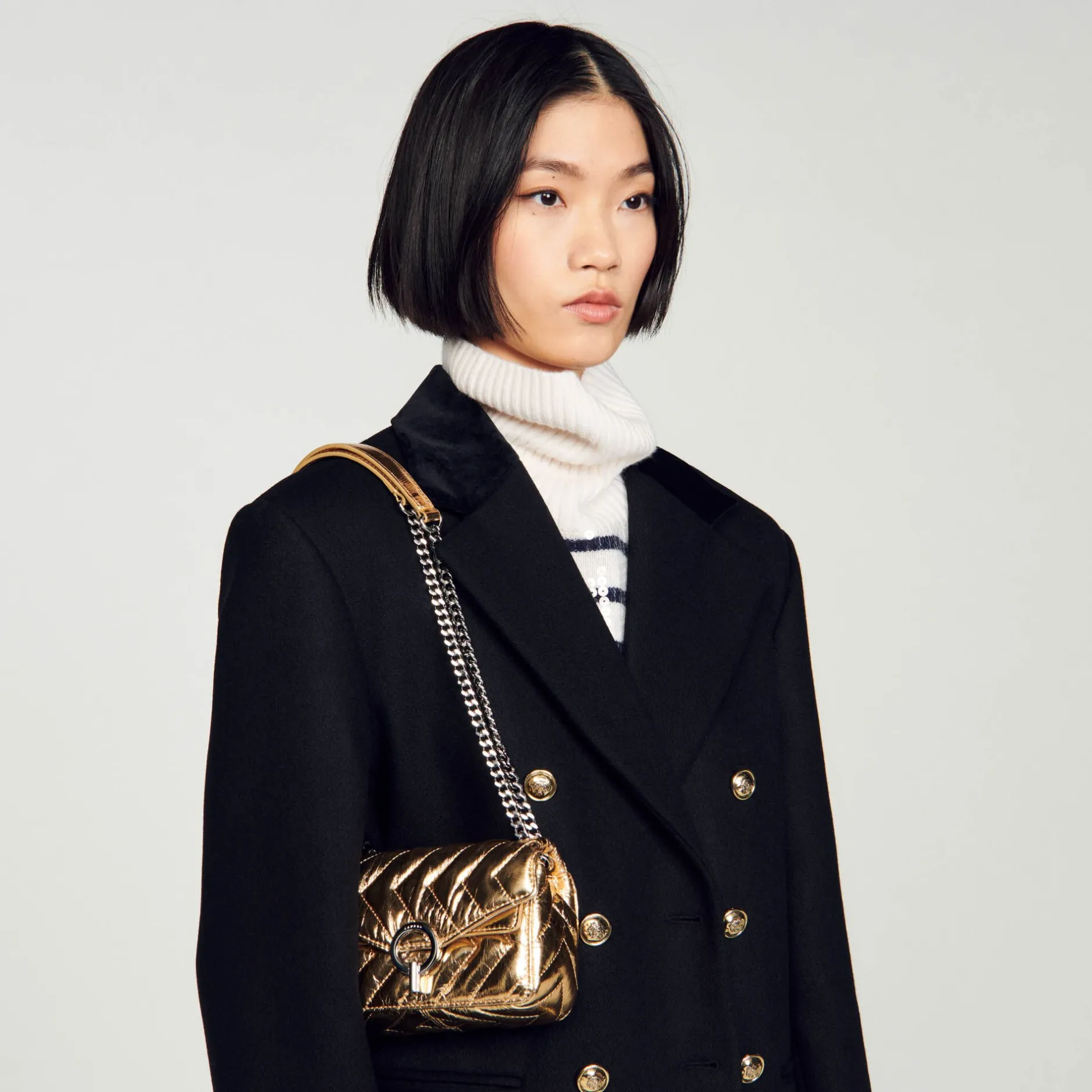 Femme SANDRO Mini Sac Yza En Cuir Métallisé