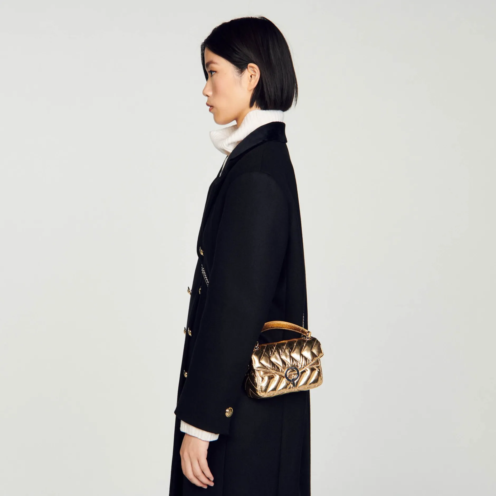 Femme SANDRO Mini Sac Yza En Cuir Métallisé