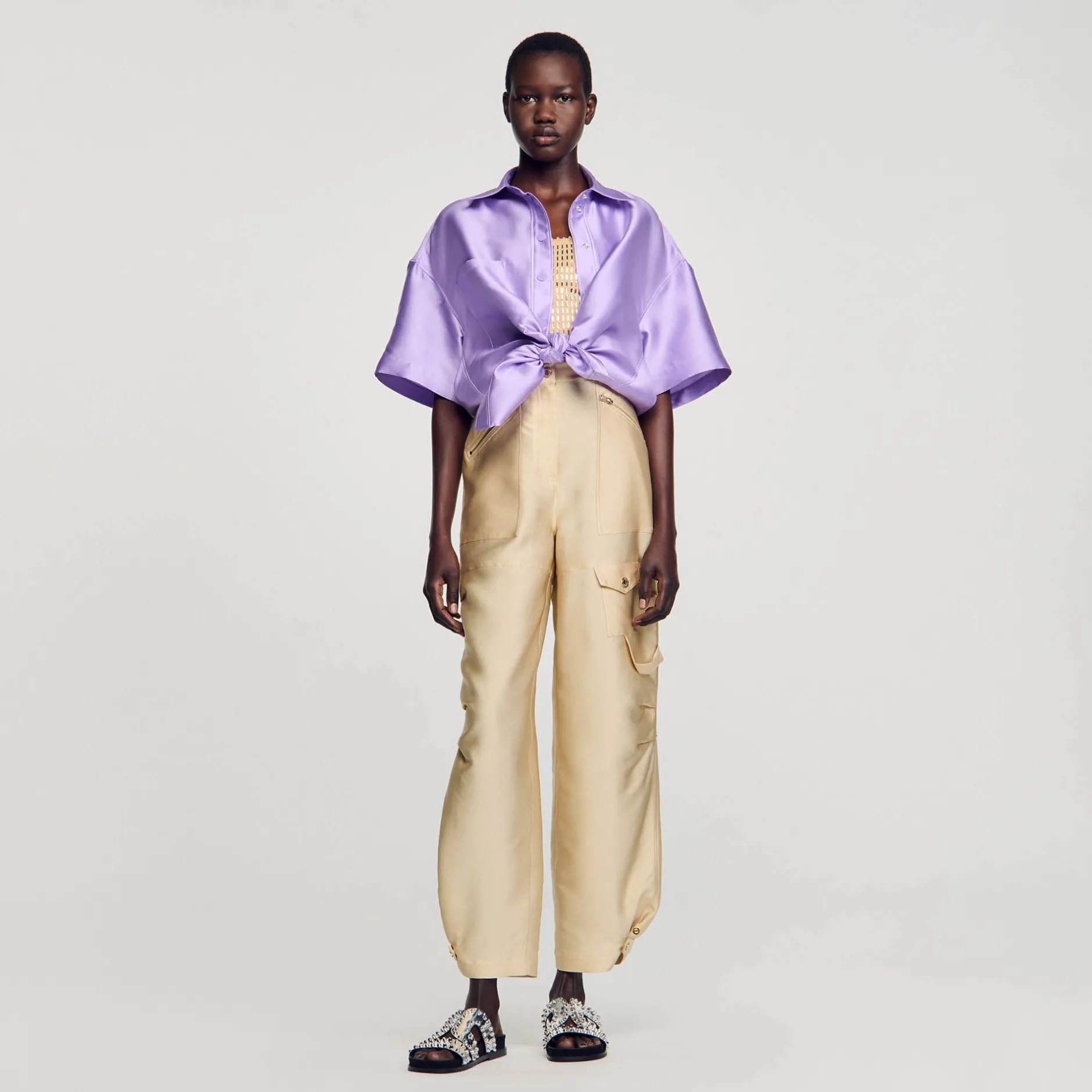 Femme SANDRO Pantalon Cargo Satiné
