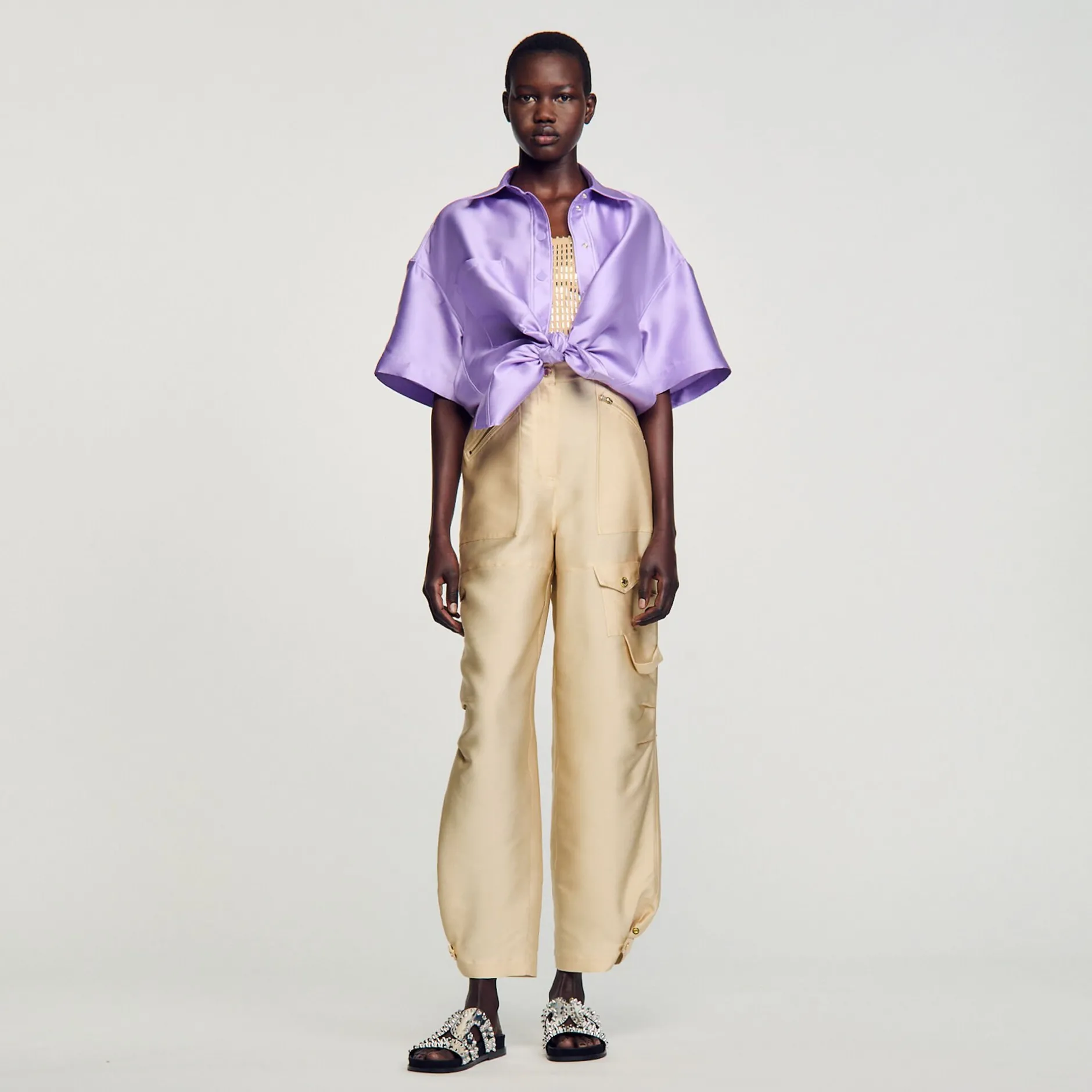 Femme SANDRO Pantalon Cargo Satiné