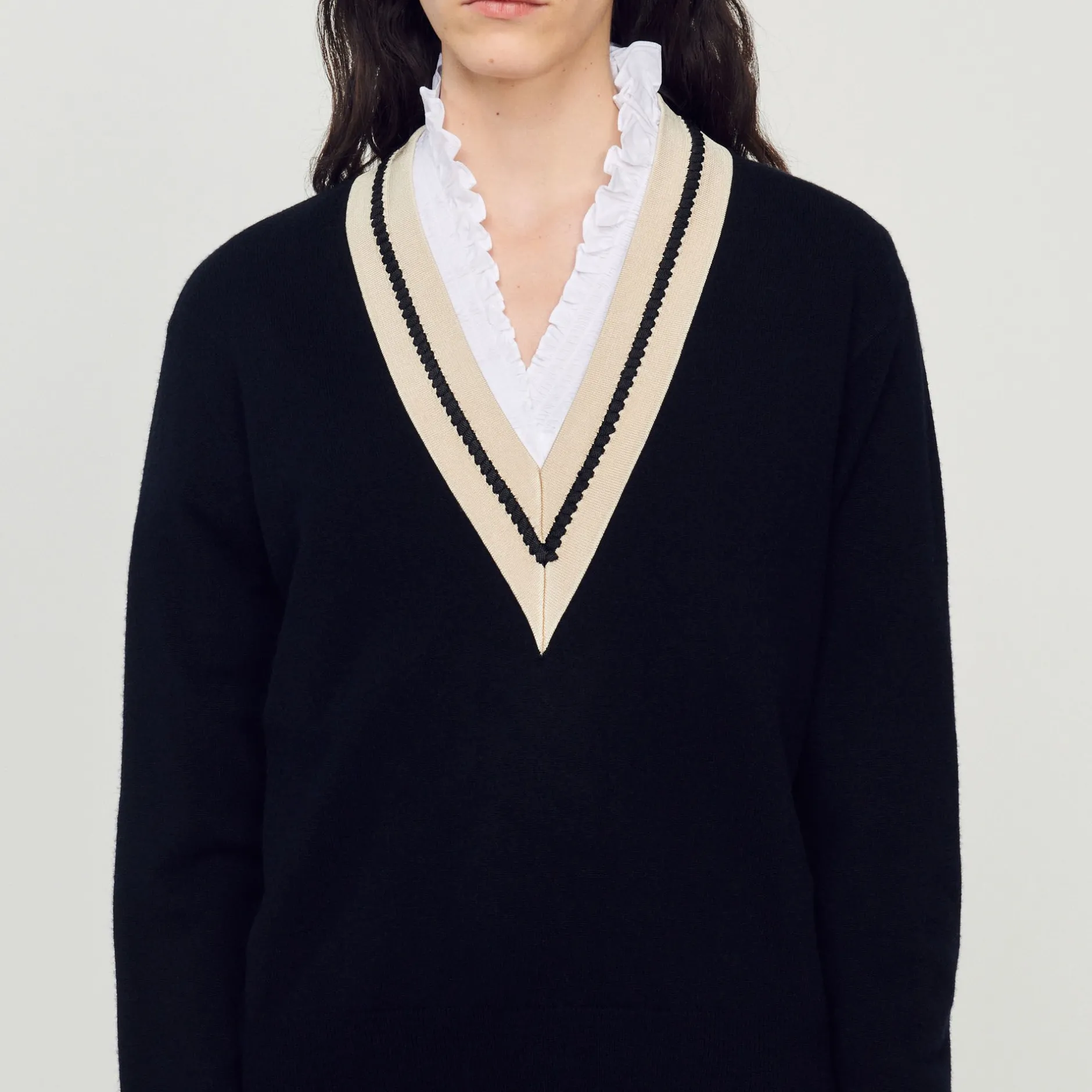 Femme SANDRO Pull Au Col V Contrasté