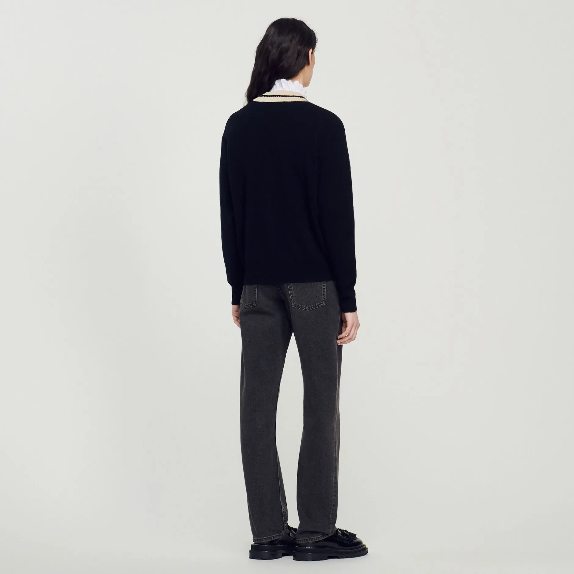 Femme SANDRO Pull Au Col V Contrasté