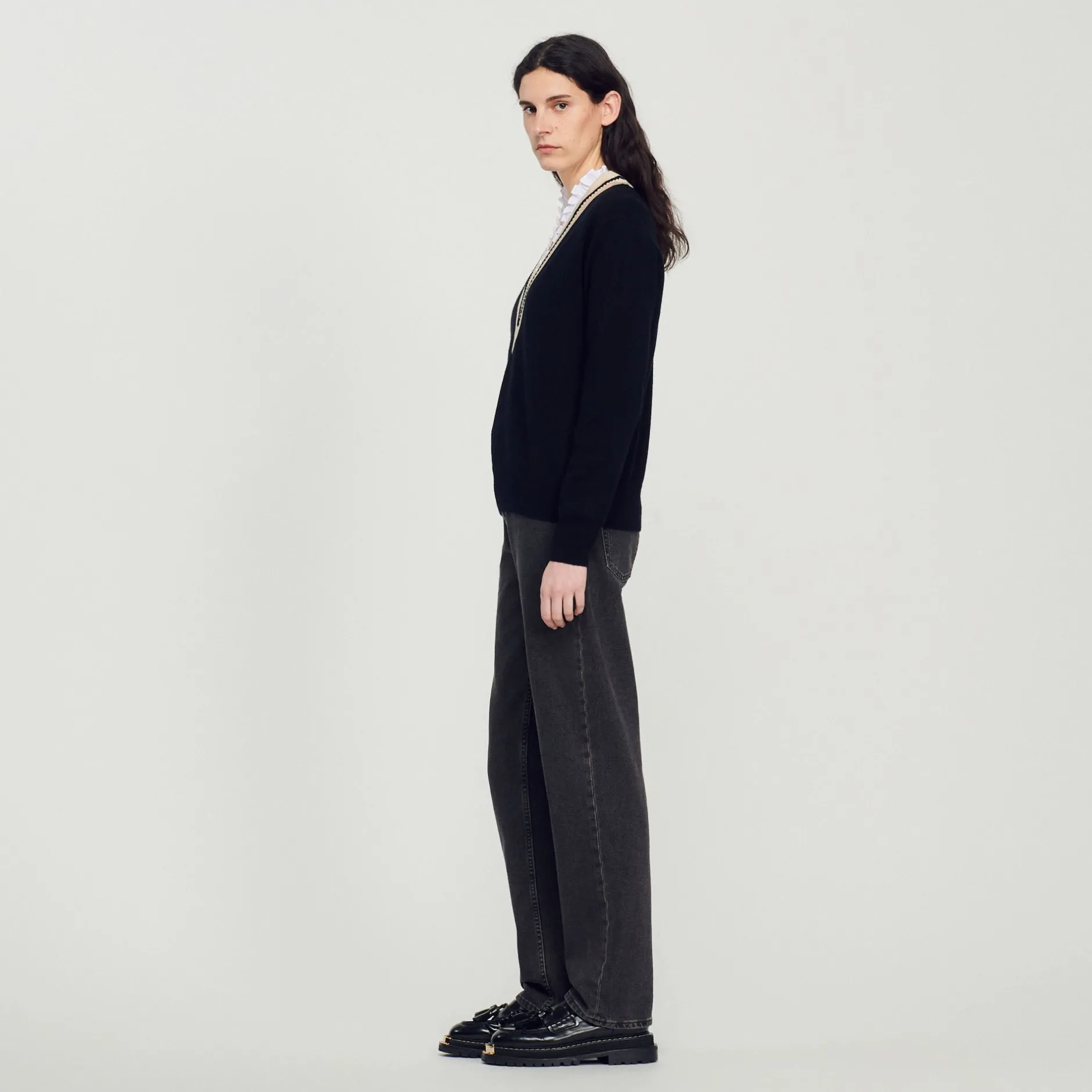 Femme SANDRO Pull Au Col V Contrasté