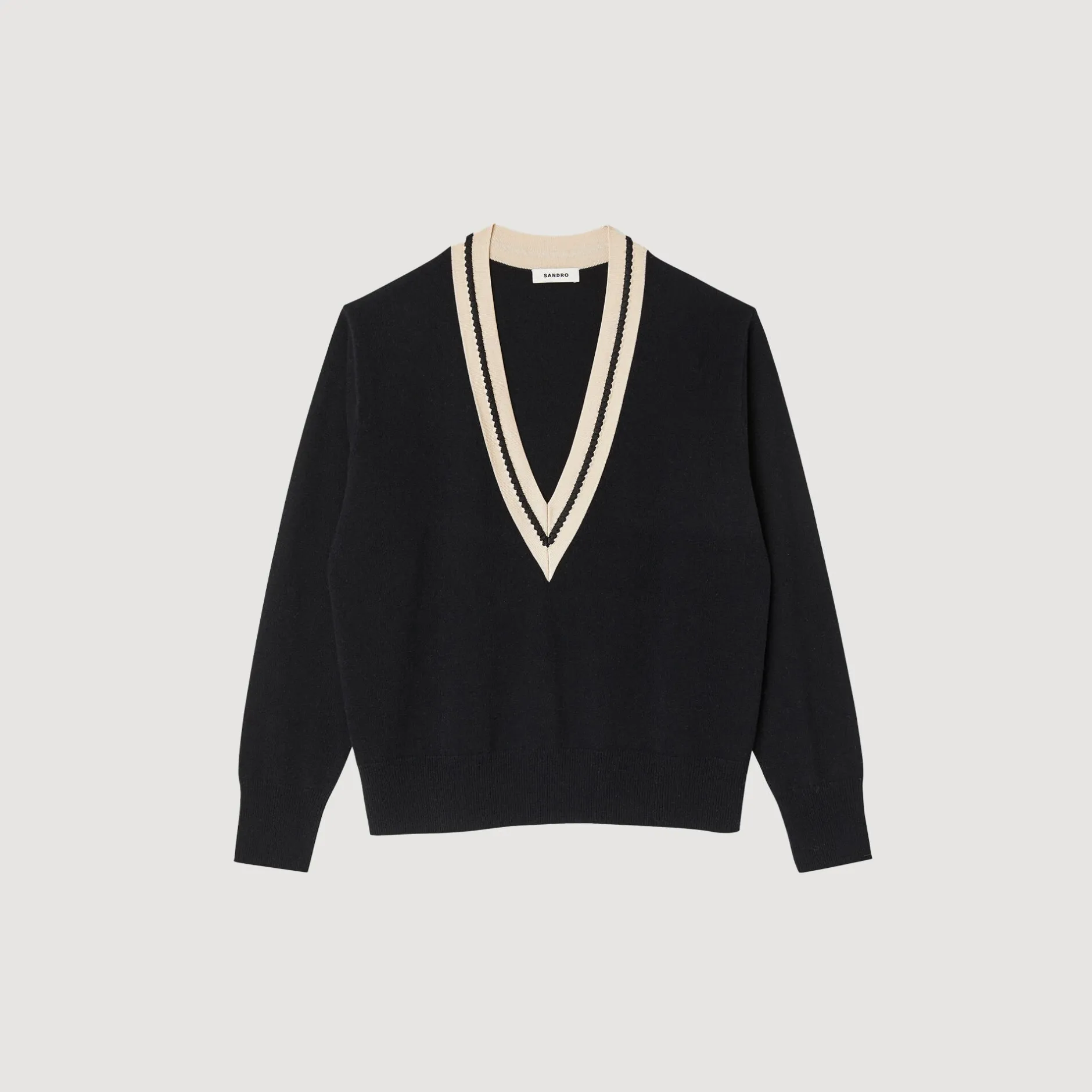 Femme SANDRO Pull Au Col V Contrasté