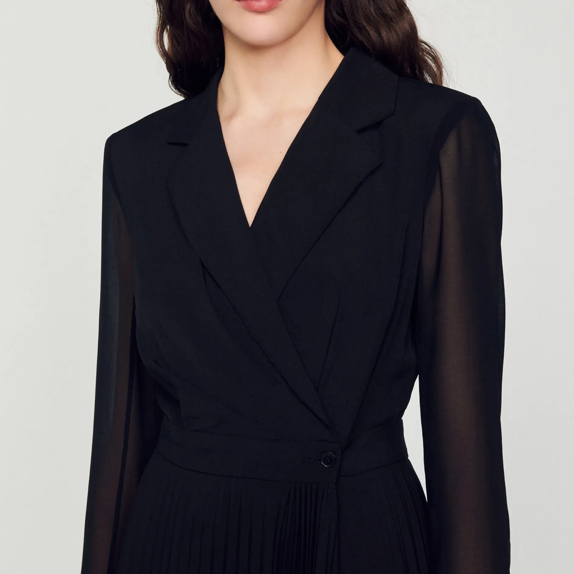 Femme SANDRO Robe Bi-matière à Manches Longues