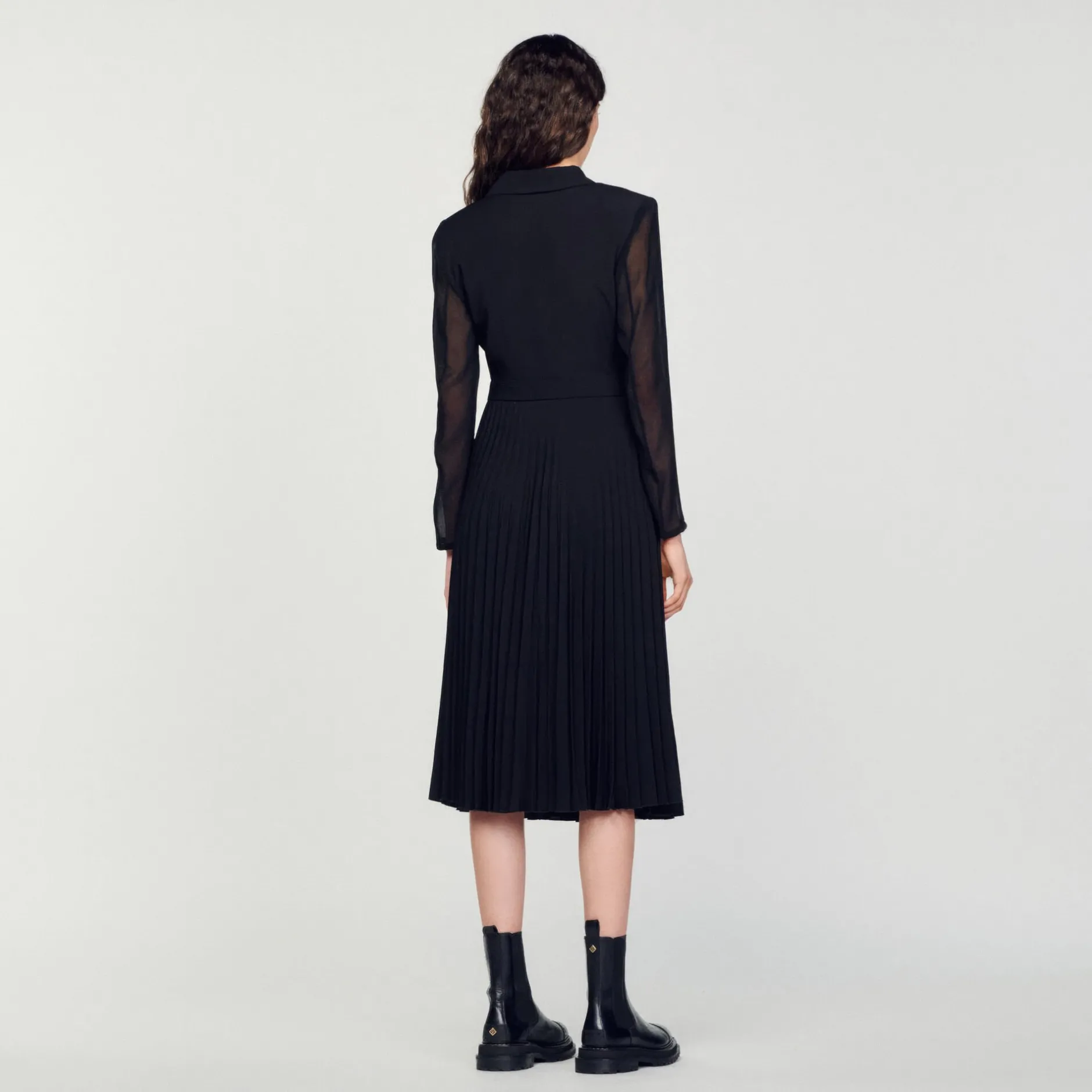 Femme SANDRO Robe Bi-matière à Manches Longues